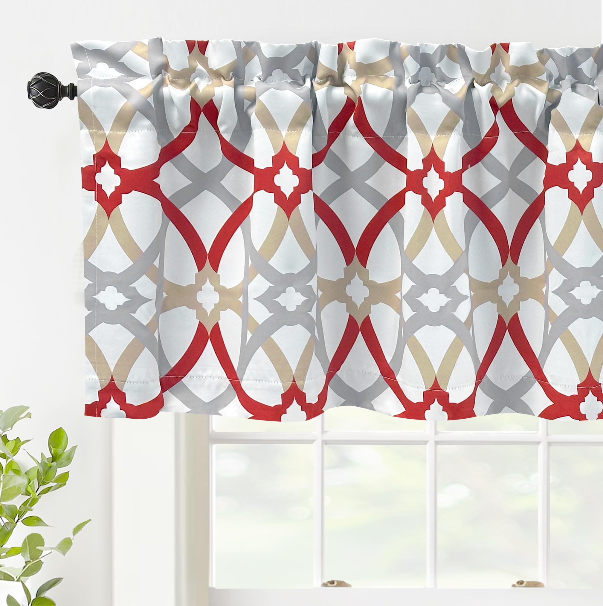 DriftAway Alexander Blackout Valances for Windows Thermal Insulated Kitchen Topper Geometric Moroccan Mid Century Pattern Match Thick Bathroom Curtain Valance Rod Pocket 52 Inch by 18 Inch Yellow/Gray