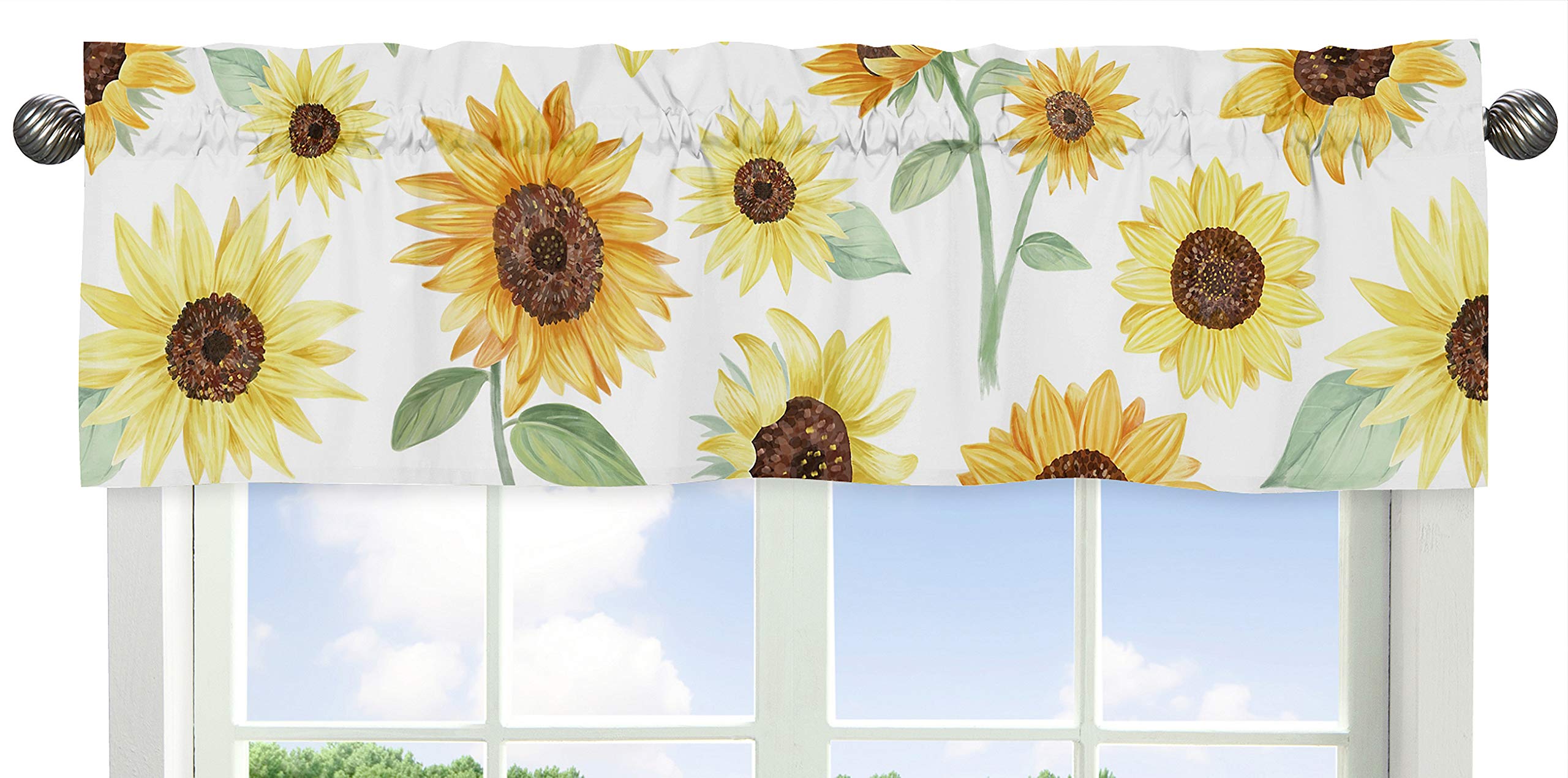 Sweet Jojo Designs Boho Wildflower Vintage Floral Girl Window Valance Curtain Treatment Baby Nursery Kids Room Kitchen Bathroom Bedroom Black Orange Teal Bohemian Farmhouse Daisy Botanical Cottagecore