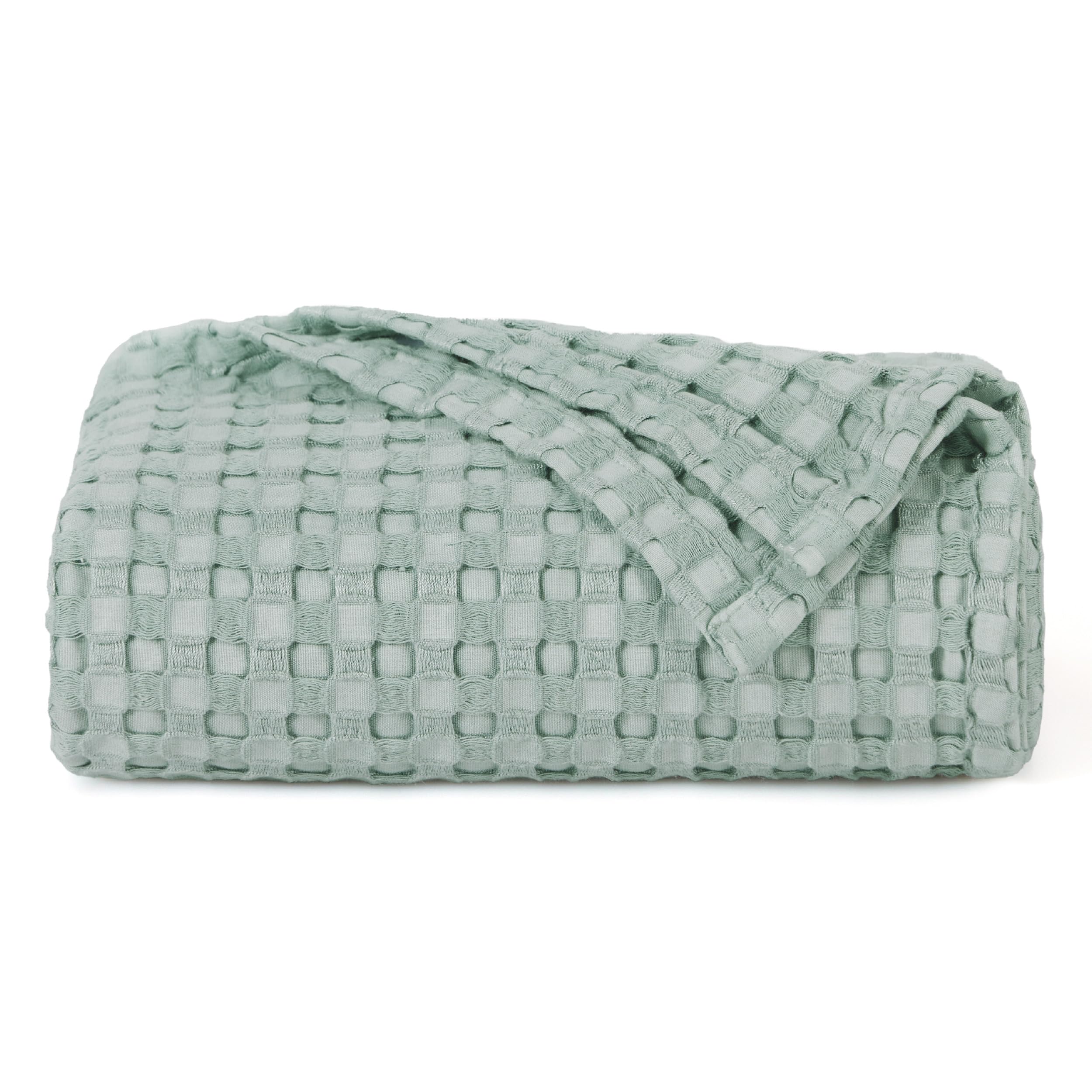 Bedsure Cooling Waffle Queen Size Blanket - Lightweight Cotton Summer Blanket of Rayon Derived from Bamboo for Hot Sleepers, Luxury Throws for Bed, Couch and Sofa, Ivory, 90x90 Inches