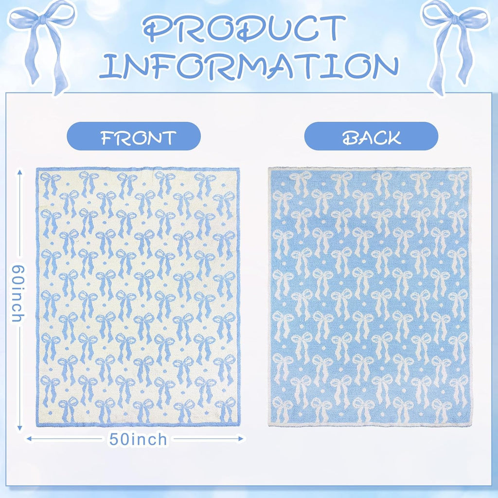 Buryeah Blue Bow Blanket Soft Microfiber Double Sided Bow Throw Blanket 50"x 60" Coquette Aesthetic Plush Bedding Stuff Sofa Chair Dormitory Room Decor for Women, Wedding Bridesmaid Gifts, Mother