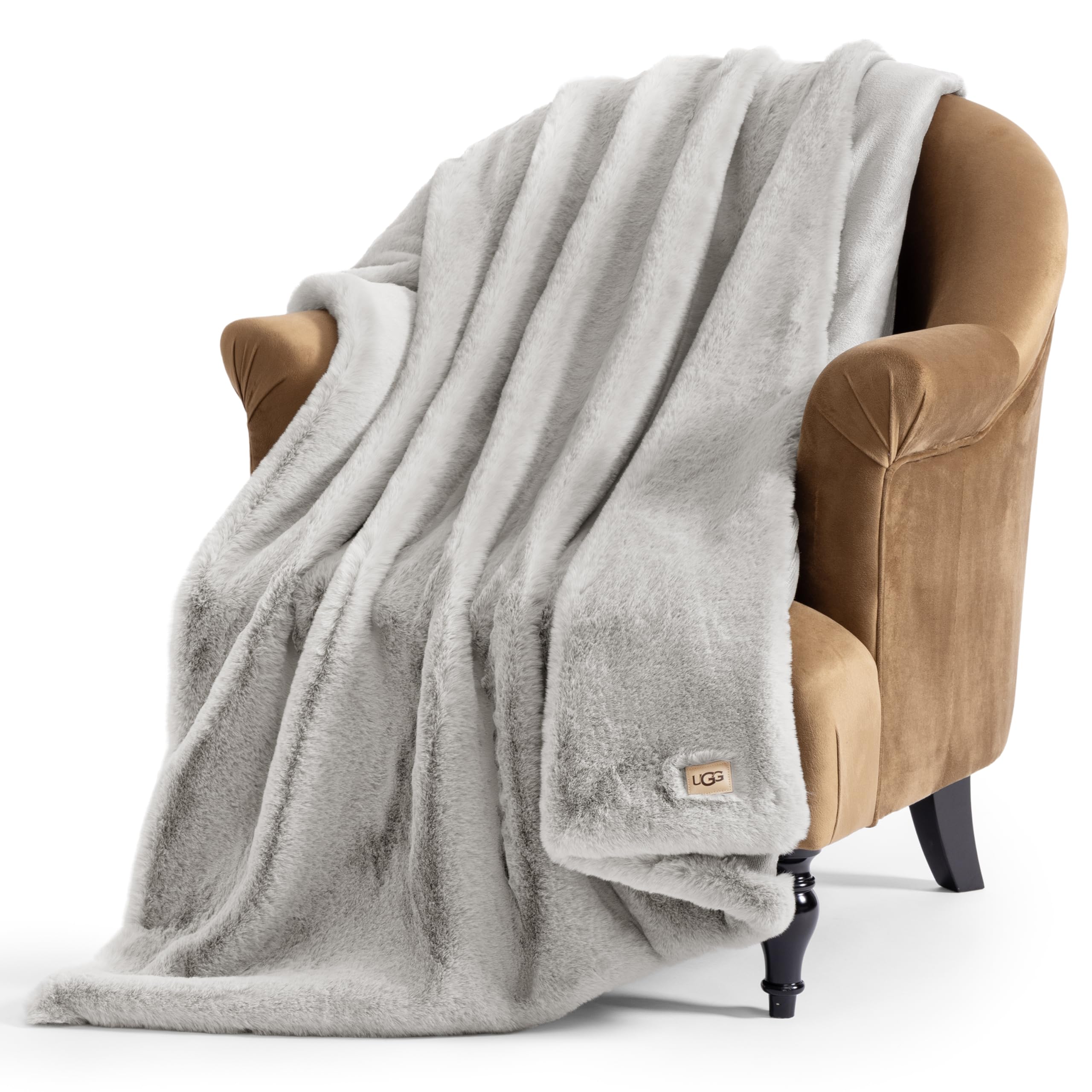 UGG Euphoria Faux Fur Throw Blanket, Warm Fluffy for Couch or Bed, Luxury Bedroom Decor, Blankets, Machine Washable, 50-inch x 70-inch, White Snow