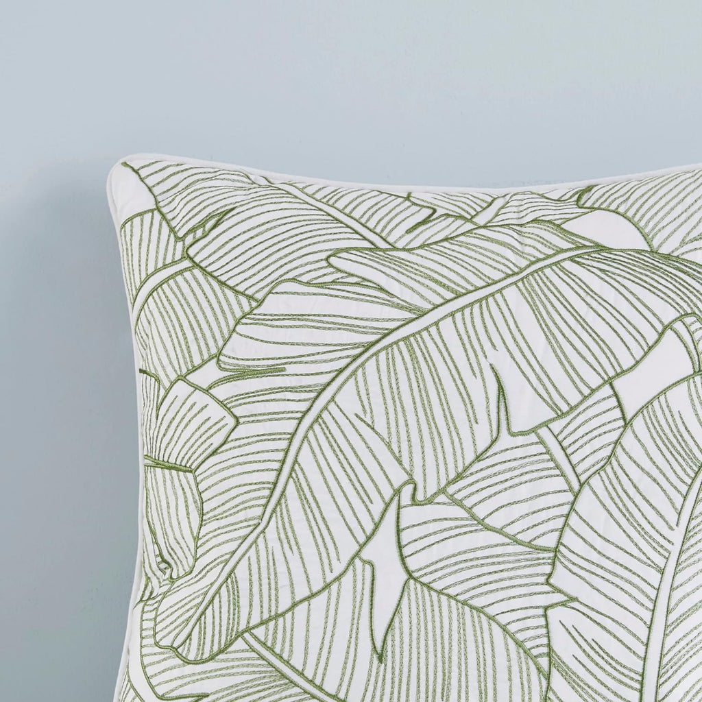 Harbor House Cozy Cotton Comforter Set - Coastal, All Season Down Alternative Casual Bedding with Matching Shams, Decorative Pillows, Lorelai, Monstera Leaf Green Queen(92"x96") 6 Piece
