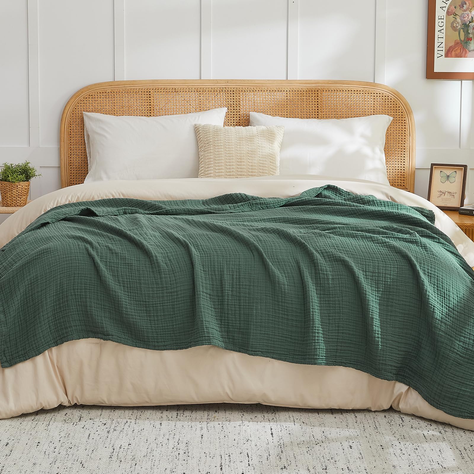 EMME Muslin Throw Blanket for Adults 100% Cotton Blankets for Couch 4-Layer Summer Breathable Gauze All Season Soft and Lightweight Pre-Washed (Teal, 50"x71")