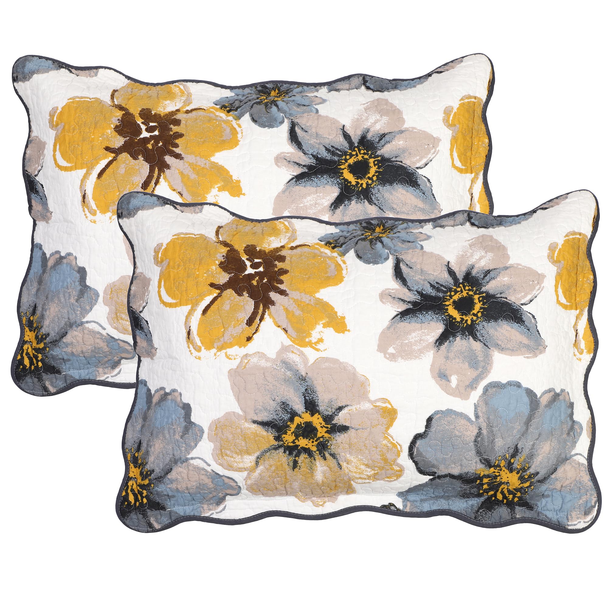 Cotton Quilted Pillow Cases Standard Size Set of 2, Queen Size Beach Themed Soft Comfy Pillow Shams, Pillow Covers with Tie Closure 20 x 27 inch (Cowry Starfish)