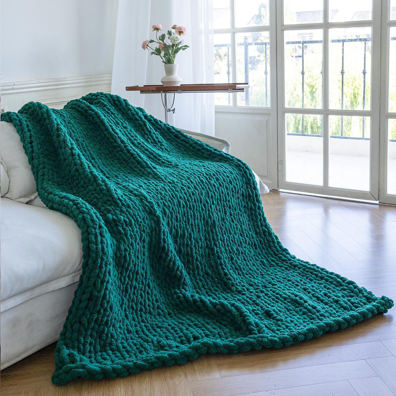 Chunky Knit Blanket - Luxury Soft Cozy 50 * 60 Throw Blanket,100% Woven Blanket Rope Knot Throw Blanket for Couch, Sofa, Home Decor, Gift - Machine Washable (Cream, 50 * 60)
