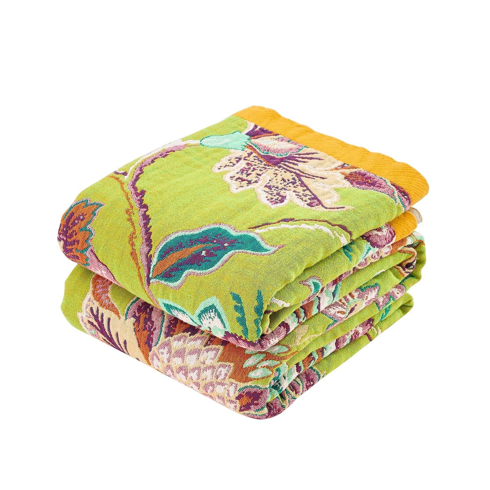 XIBLC Boho Throw Blanket, 100% Cotton Ultra Soft Luxury Throw Rustic Quilt, 50"x60" Floral Bird Butterfly Farmhouse Decor Bed Blankets, All Season Rustic Reversible Bohemian Throw for Bed - Yellow