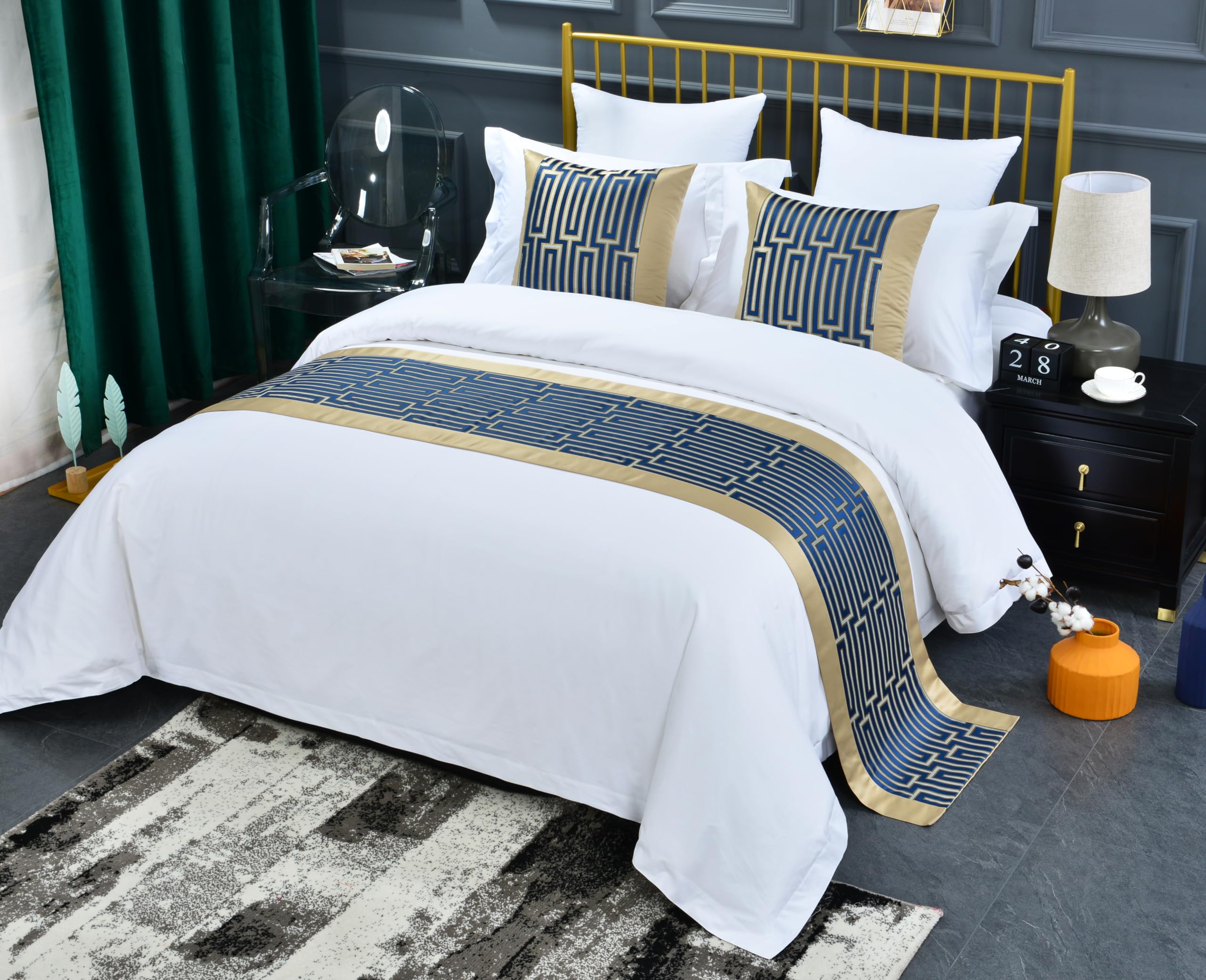 Chinese Style Bed Runner Scarf, Color Woven Jacquard Bedspreads Luxury Bedding Cover Decor for Hotel Wedding Room, Khaki Gold, 50 * 240cm for 1.8m Bed