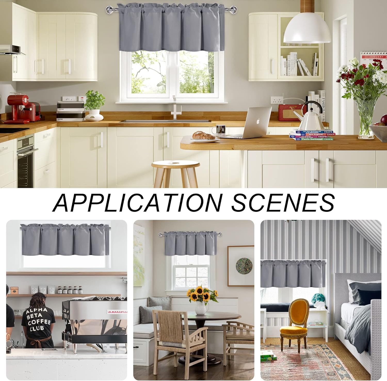 DWCN Valance Curtains for Living Room, Kitchen Valance Solid Short Topper, Rod Pocket Bathroom/Basement Curtain for Window Treatment, 1 Panel, 60 X 18 Inch, Grey
