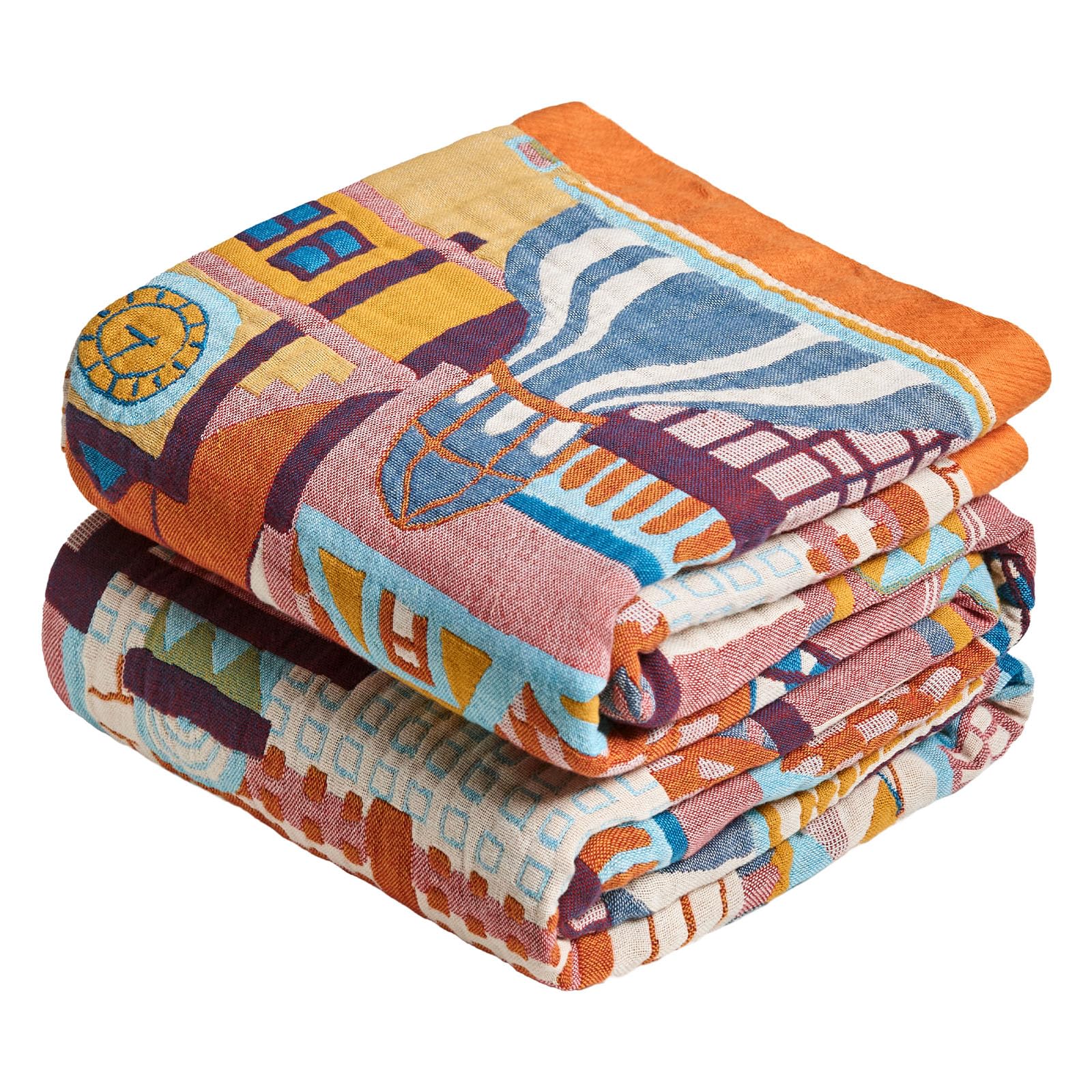 MSGKV Boho Throw Blanket 60''x80'',100% Cotton Blanket for Couch Bed, Summer Breathable Quilt Farmhouse Home Decor Soft Lightweight Picnic Blankets