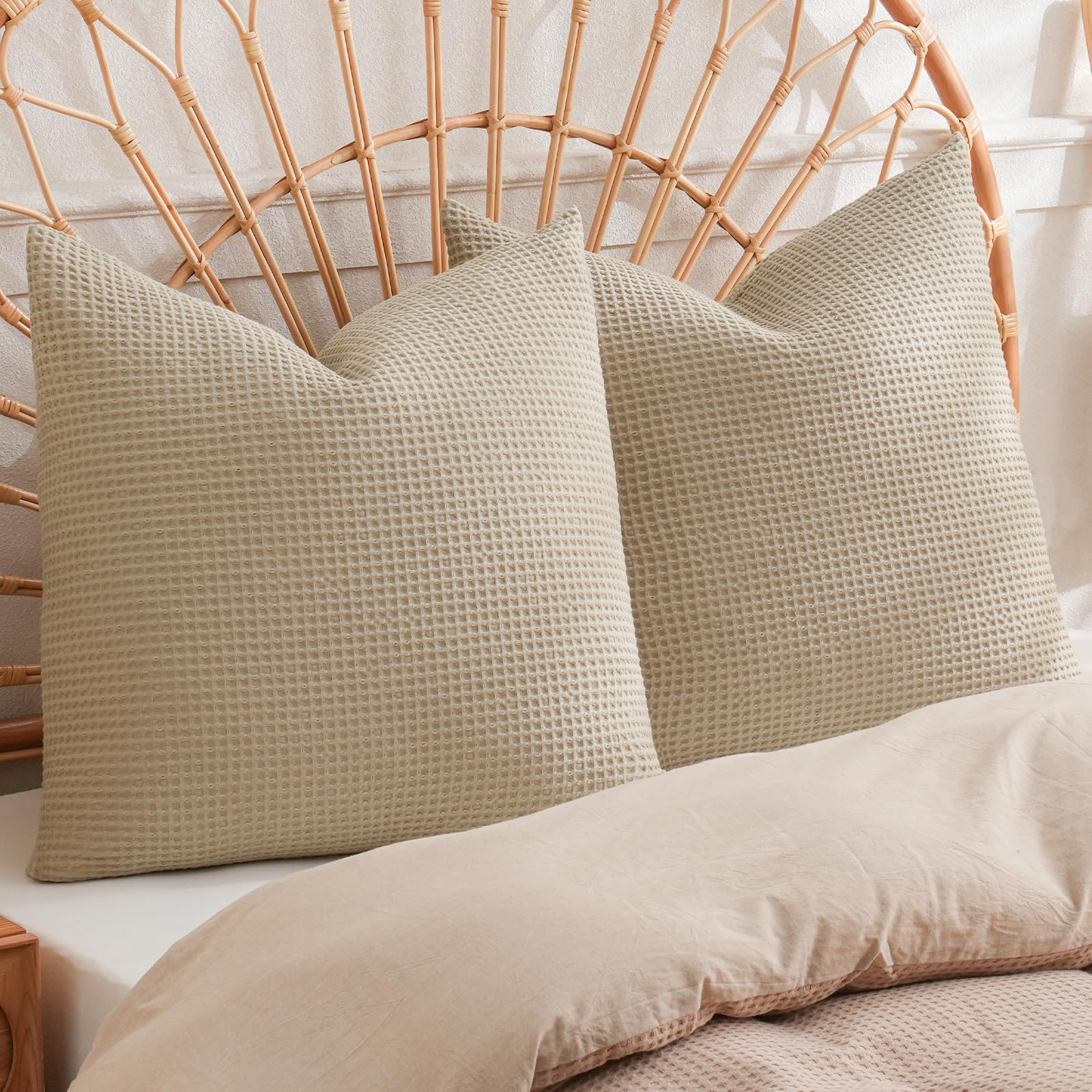 PHF 100% Cotton Waffle Pillow Shams Standard Size, 2 Pack 20" x 26" Soft Skin-Friendly and Breathable Pillowcases, No Filling, Aesthetic Woven Waffle Weave Pillow Covers for Bed, Dark Navy