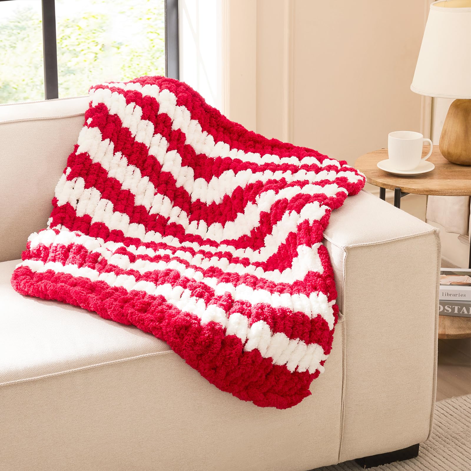 L'AGRATY Chunky Knit Blanket Throw,Soft Chenille Yarn Throw Blanket 50x60，Handmade Cable Knit Crochet Blanket,Large Knit Blankets Chunky Yarn,Rope Knot Throw Blanket for Couch Sofa Bed Home Decor