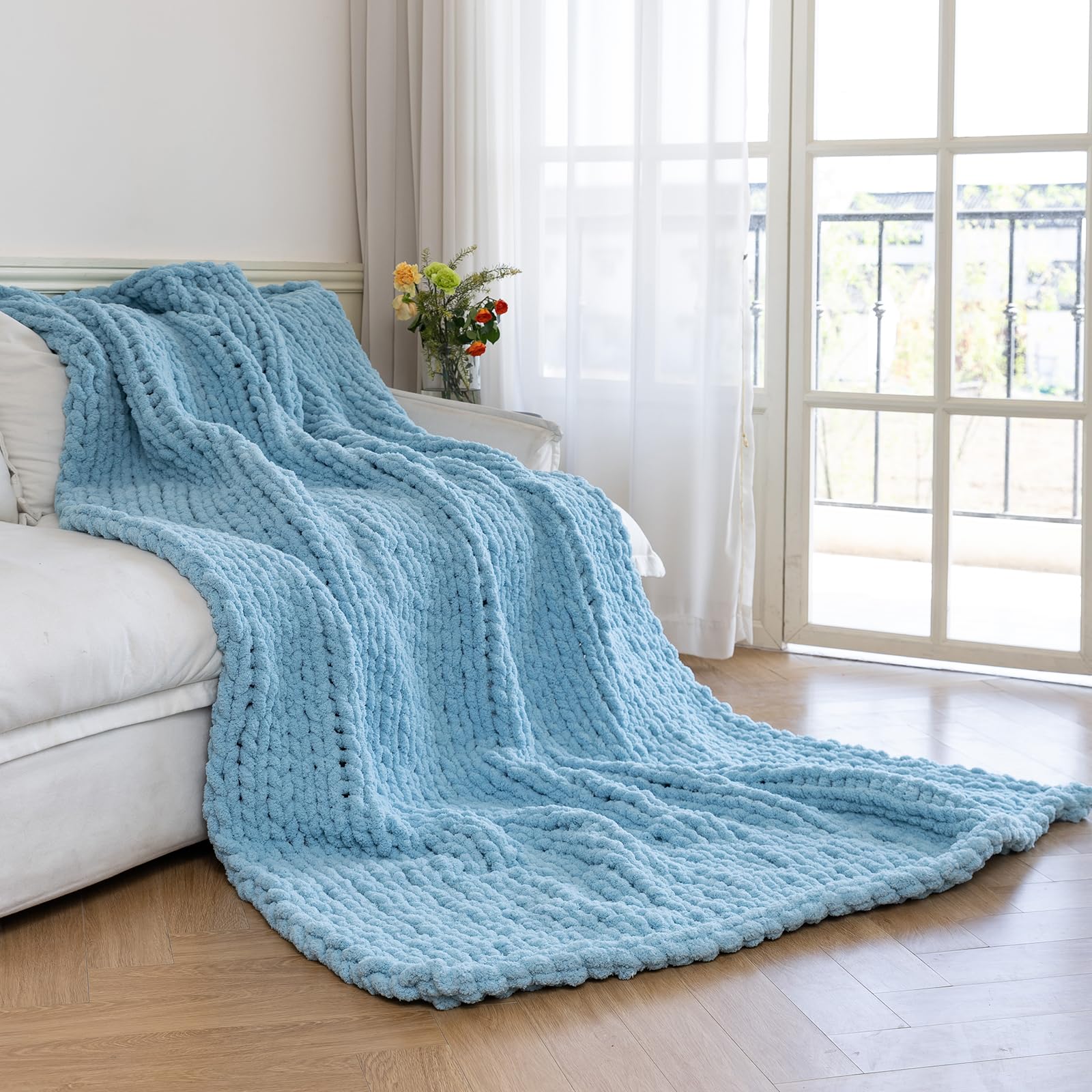 Chunky Knit Blanket - Luxury Soft Cozy 50 * 60 Throw Blanket,100% Woven Blanket Rope Knot Throw Blanket for Couch, Sofa, Home Decor, Gift - Machine Washable (Cream, 50 * 60)