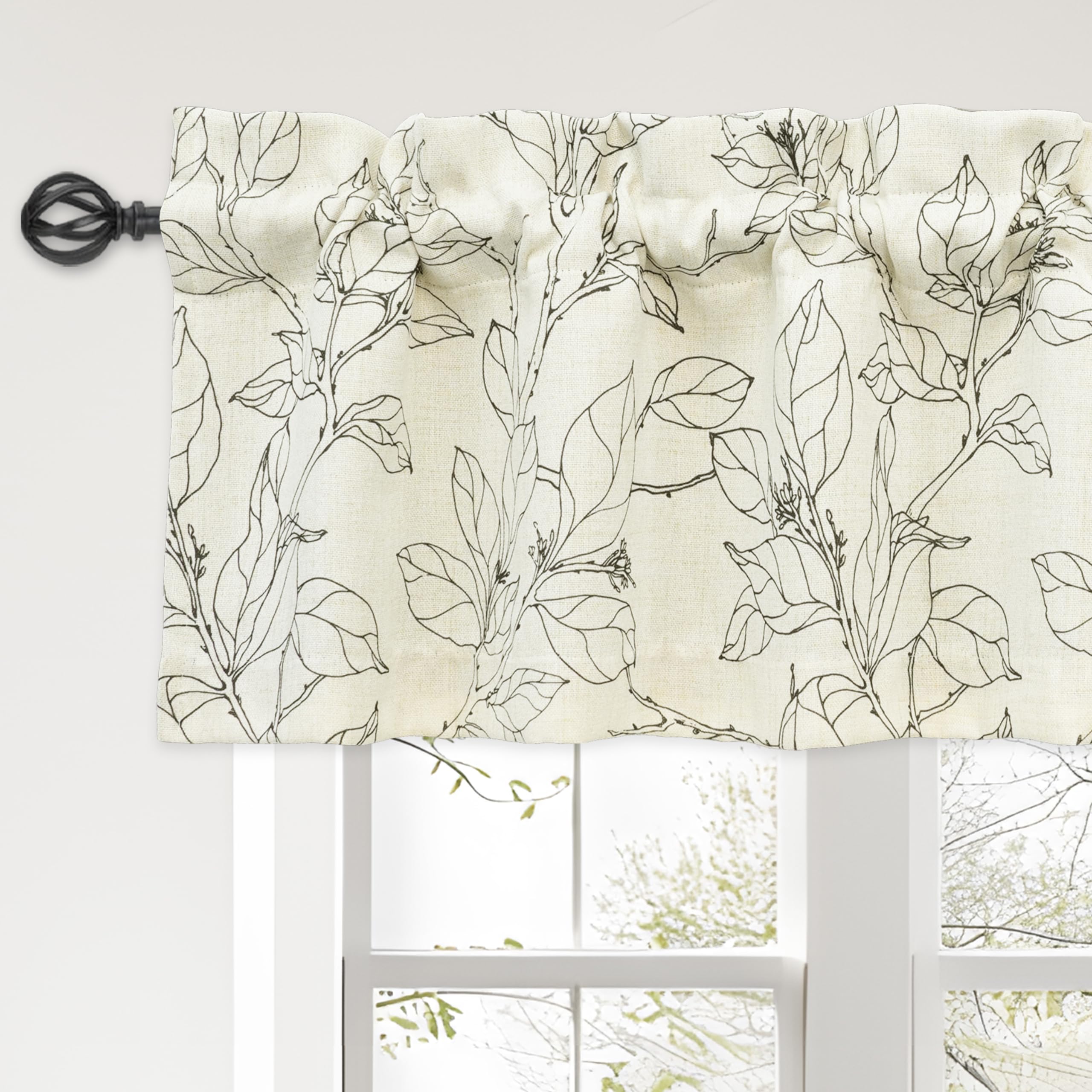 DriftAway Ryan Sketch Flower Floral Branch Leaves Lined Thermal Insulated Window Curtain Valance Rod Pocket 52 Inch by 18 Inch Plus 2 Inch Header Yellow Gray
