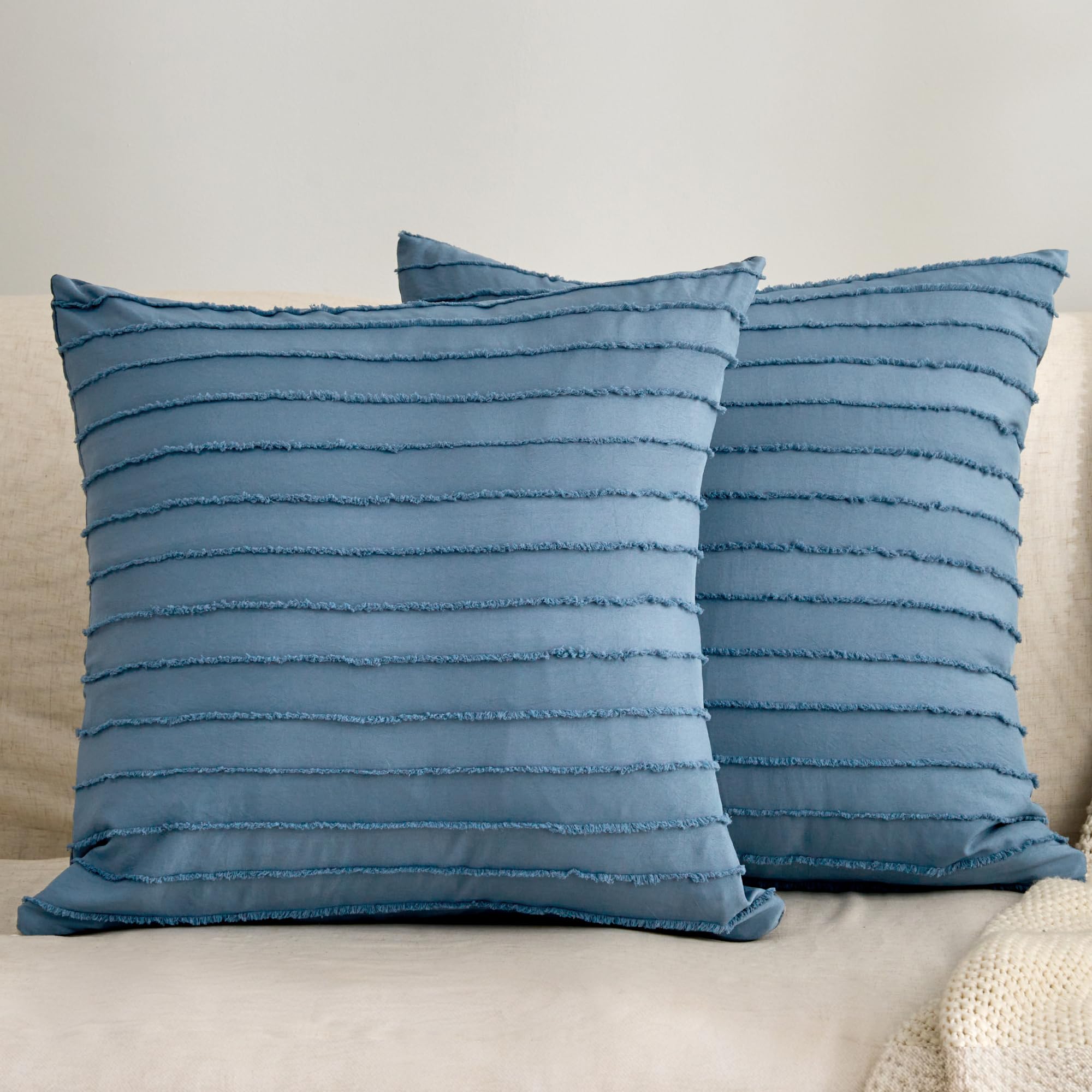 JELLYMONI 2 Pack White Pillowcases Standard Size, Soft Microfiber Striped Tufted Pillow Covers with Envelope Closure (Pillows are not Included)