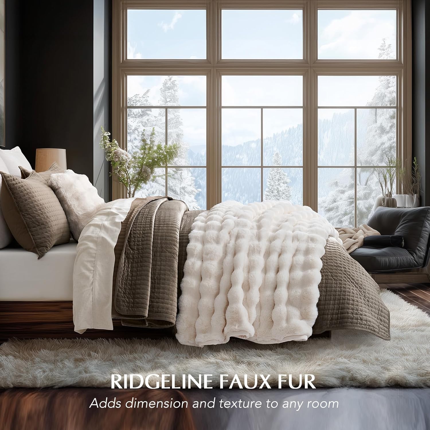 EverGrace Ultra Soft Luxury Fluffy Faux Rabbit Fur Throw Blanket, Thick Warm Bubble Throw for Bed, Cozy Plush Reversible Blankets for Couch, Chair, Sofa, Ivory White, 50x60 Inches