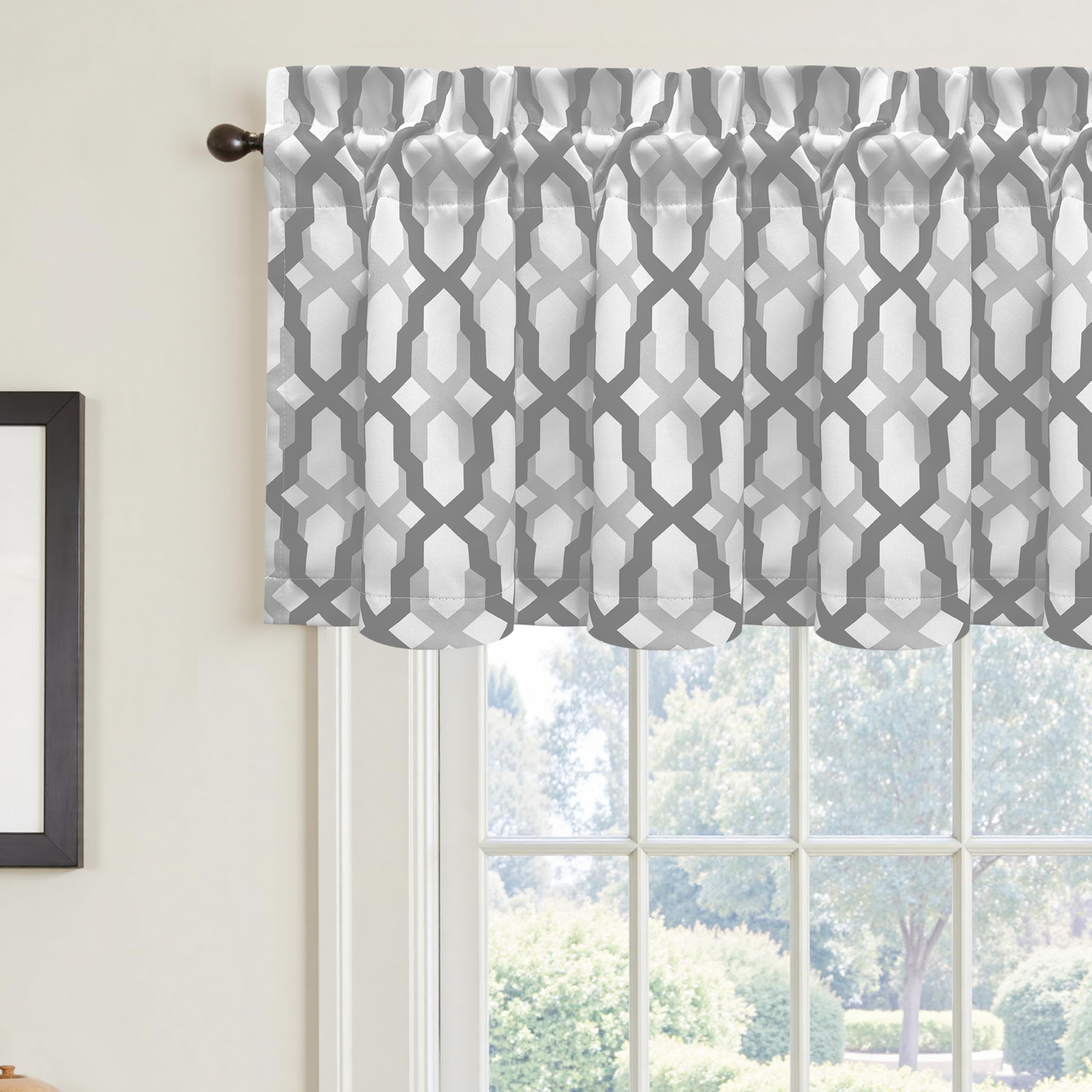 DriftAway Alexander Blackout Valances for Windows Thermal Insulated Kitchen Topper Geometric Moroccan Mid Century Pattern Match Thick Bathroom Curtain Valance Rod Pocket 52 Inch by 18 Inch Yellow/Gray