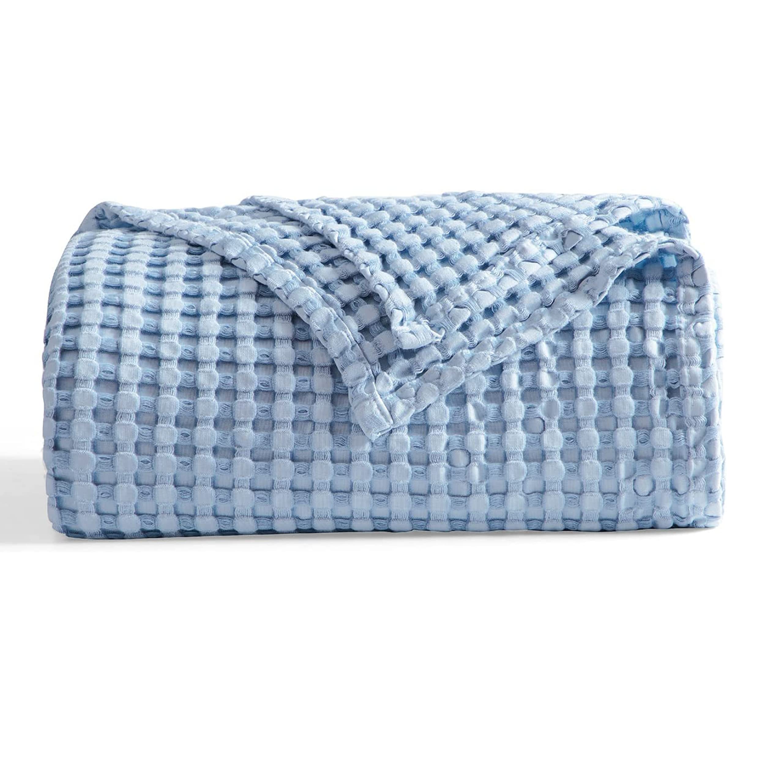 Bedsure Cooling Waffle Queen Size Blanket - Lightweight Cotton Summer Blanket of Rayon Derived from Bamboo for Hot Sleepers, Luxury Throws for Bed, Couch and Sofa, Ivory, 90x90 Inches