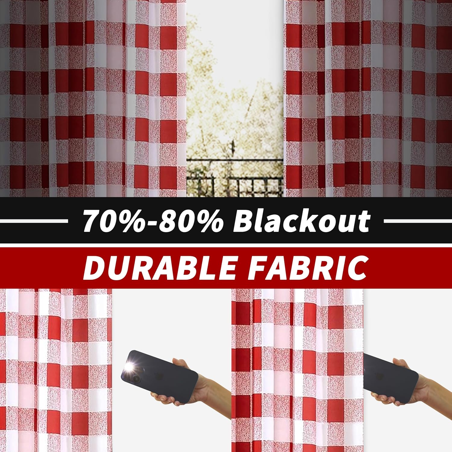 DriftAway Buffalo Plaid Check Curtains Blackout Room Darkening Thermal Insulated Red and White Buffalo Checkered Window Drapes for Farmhouse Bedroom Living Room Grommet Curtain 2 Panels 84 Inch Long