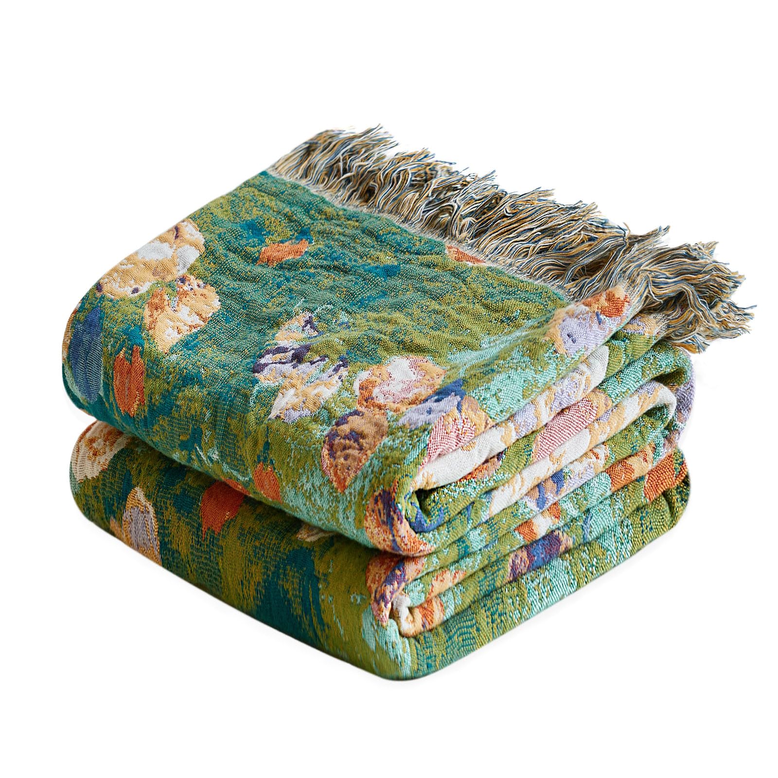 MSGKV Boho Throw Blanket 60''x80'',100% Cotton Blanket for Couch Bed, Summer Breathable Quilt Farmhouse Home Decor Soft Lightweight Picnic Blankets