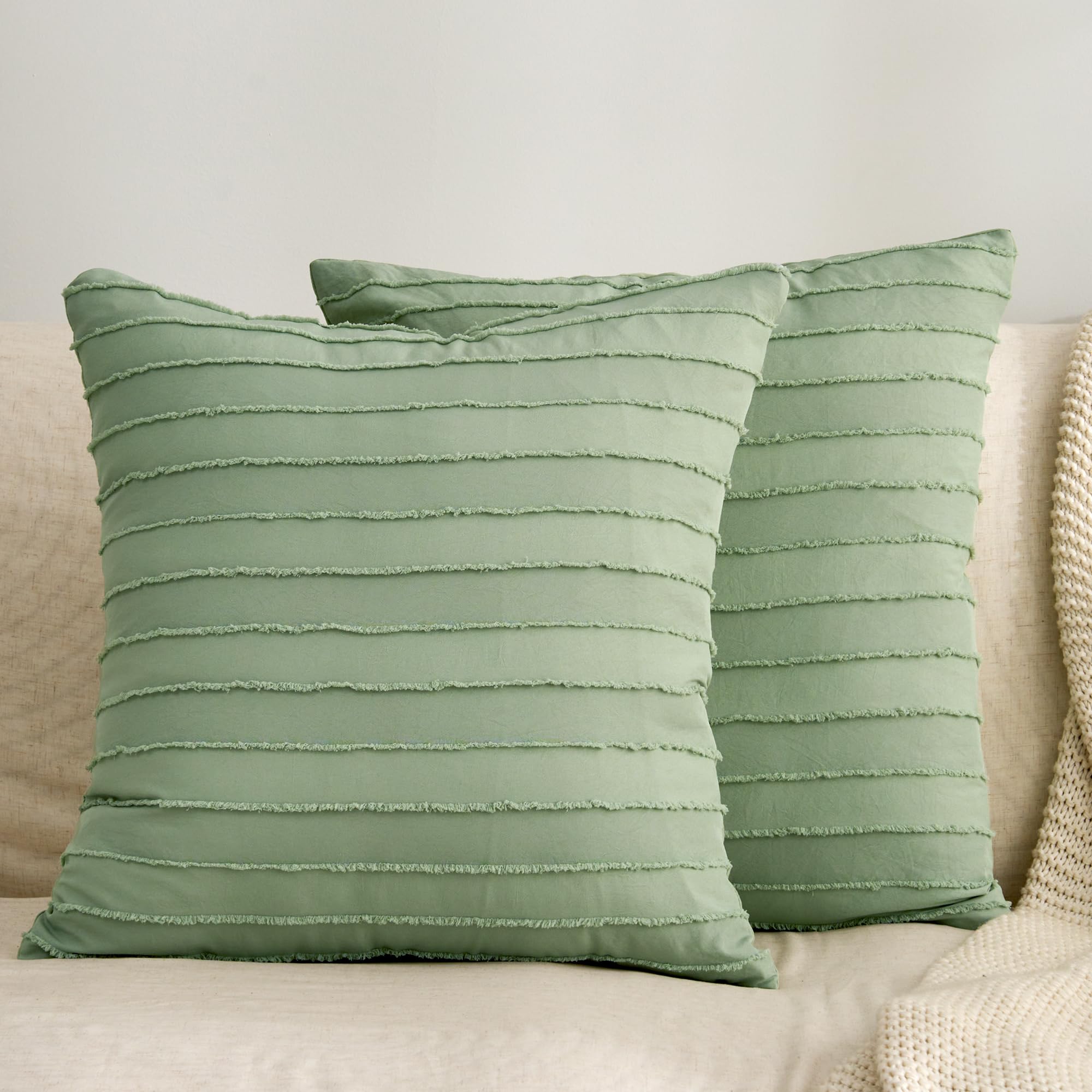 JELLYMONI 2 Pack White Pillowcases Standard Size, Soft Microfiber Striped Tufted Pillow Covers with Envelope Closure (Pillows are not Included)