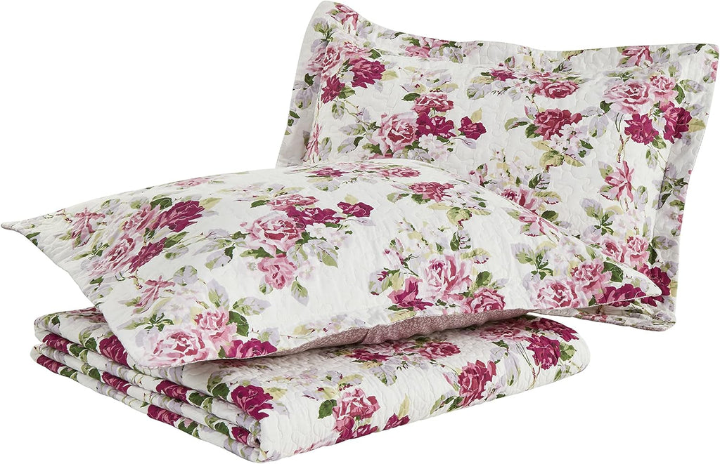 Laura Ashley - Queen Quilt Set, Reversible Cotton Bedding with Matching Shams, Lightweight Home Decor for All Seasons (Lidia Pink, Queen)