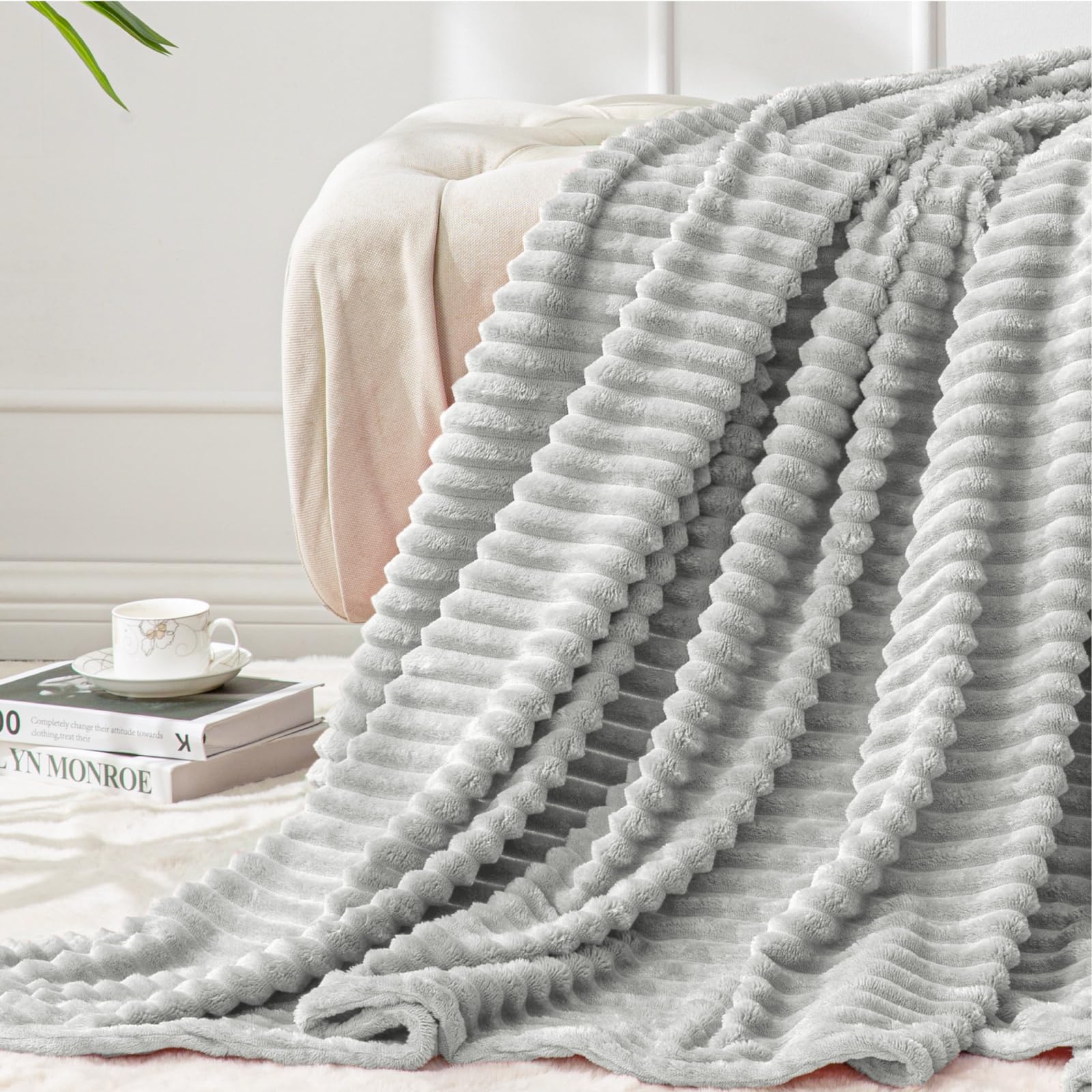 BEDELITE Fleece Throw Blanket for Couch – 3D Ribbed Jacquard Soft and Warm Decorative Fuzzy Blanket – Cozy, Fluffy, Plush Lightweight Pink Throw Blankets for Bed, Sofa, 50x60 inches