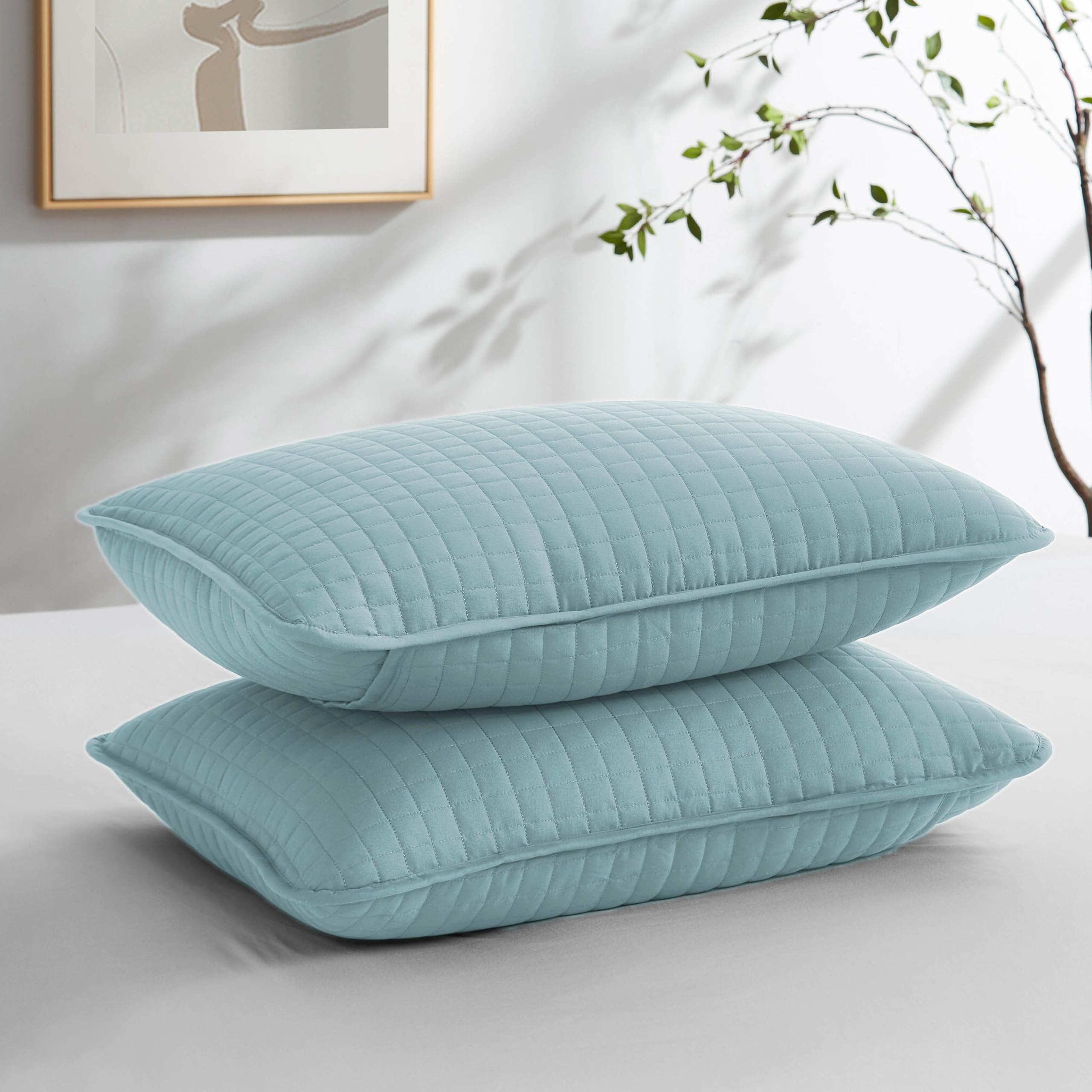 Southshore Fine Living, Inc. Blue Pillow Covers 20"x26", Decorative Pillow Shams Standard Size Set of 2, Fits Twin/Full/Queen Pillows, Breathable Quilted Pillow Shams Complement Quilt Set, Steel Blue