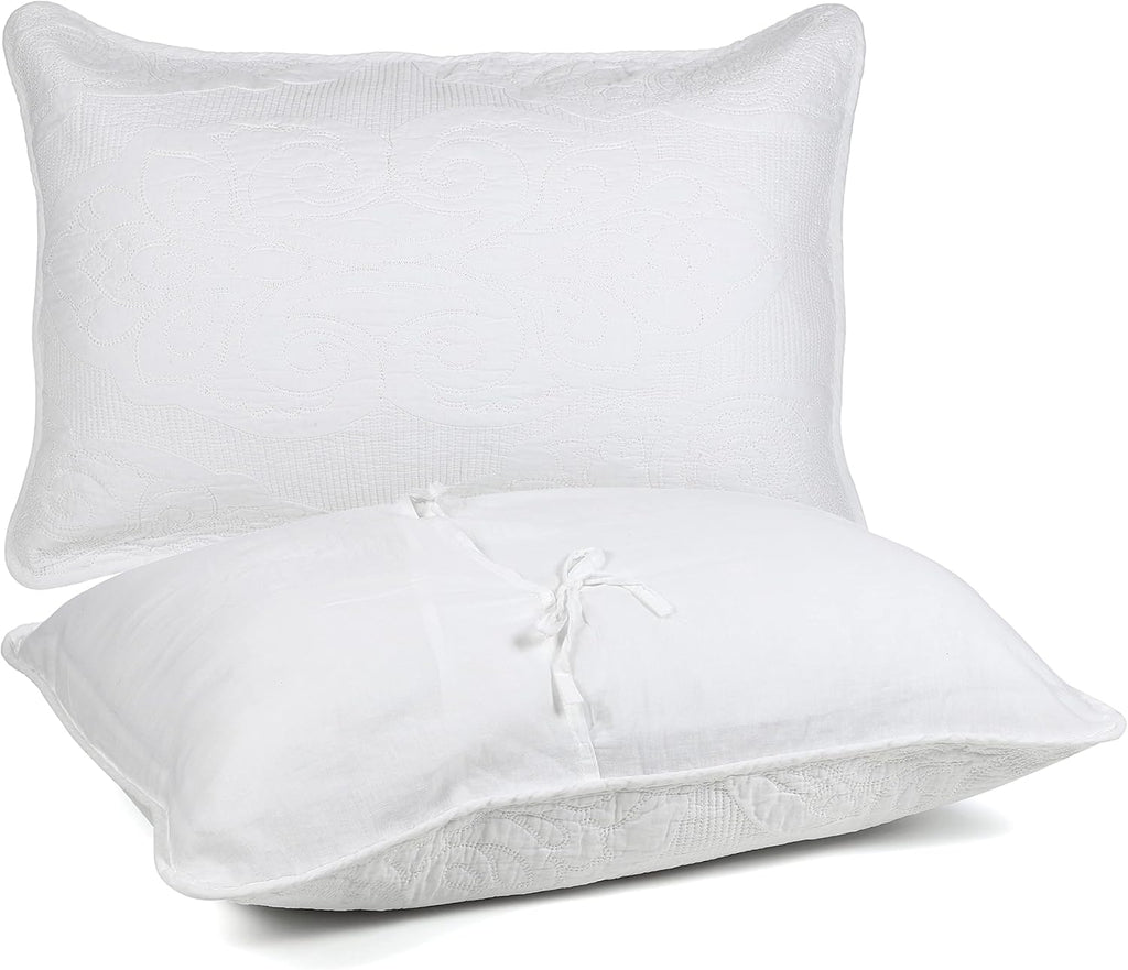 Newrara Bed Pillow Shams 100% Cotton White Embroidered Quilted Pillow Cases Set of 2, Queen Size (White)
