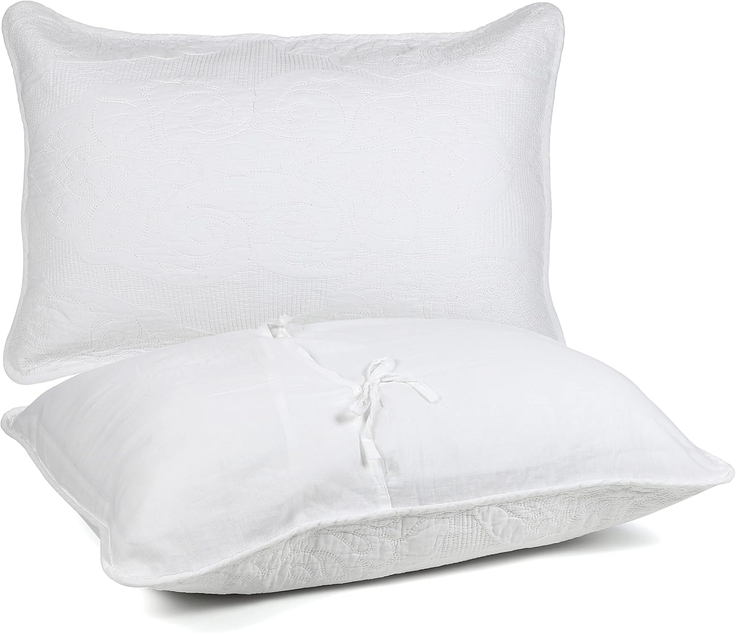 Newrara Bed Pillow Shams 100% Cotton White Embroidered Quilted Pillow Cases Set of 2, Queen Size (White)