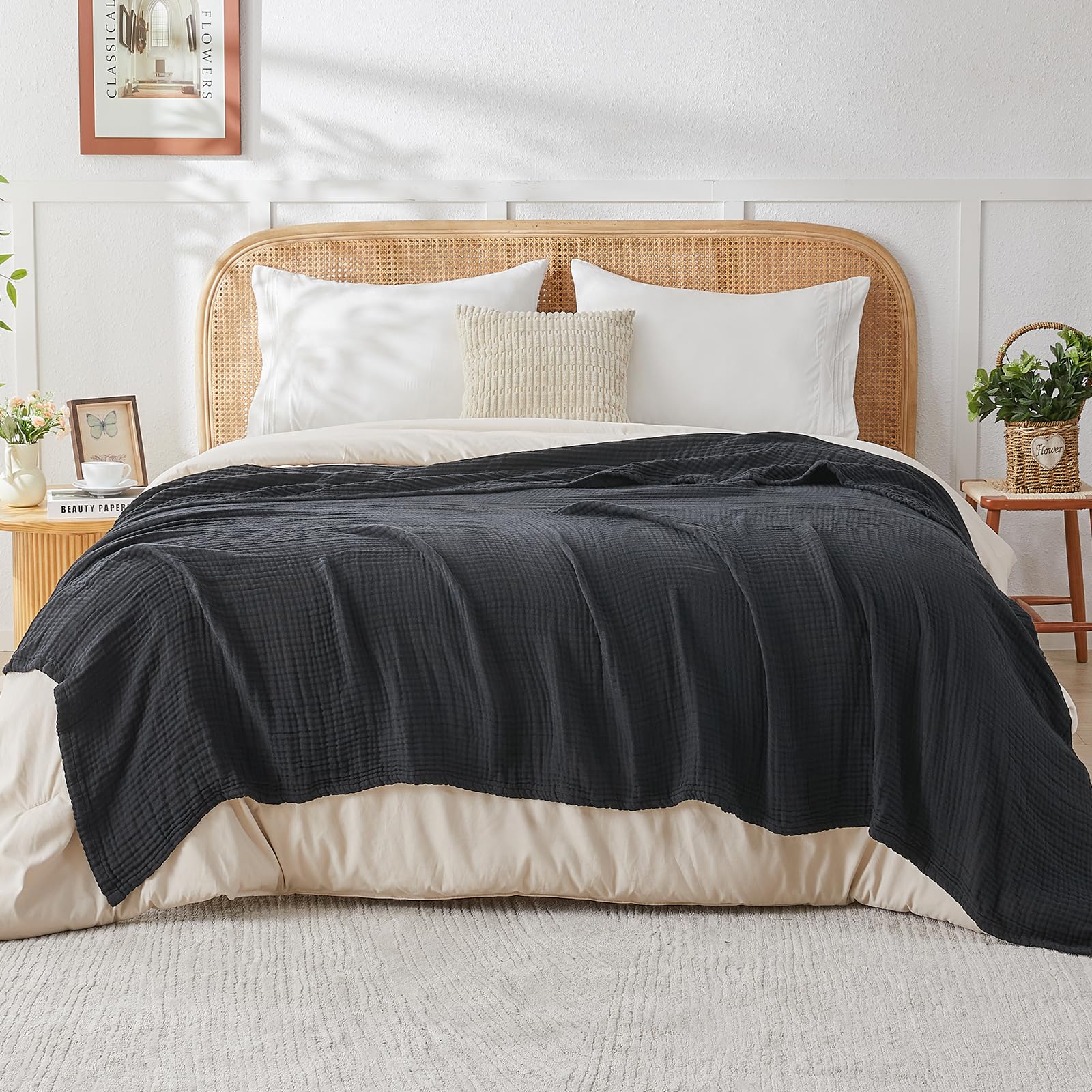 EMME Muslin Throw Blanket for Adults 100% Cotton Blankets for Couch 4-Layer Summer Breathable Gauze All Season Soft and Lightweight Pre-Washed (Teal, 50"x71")