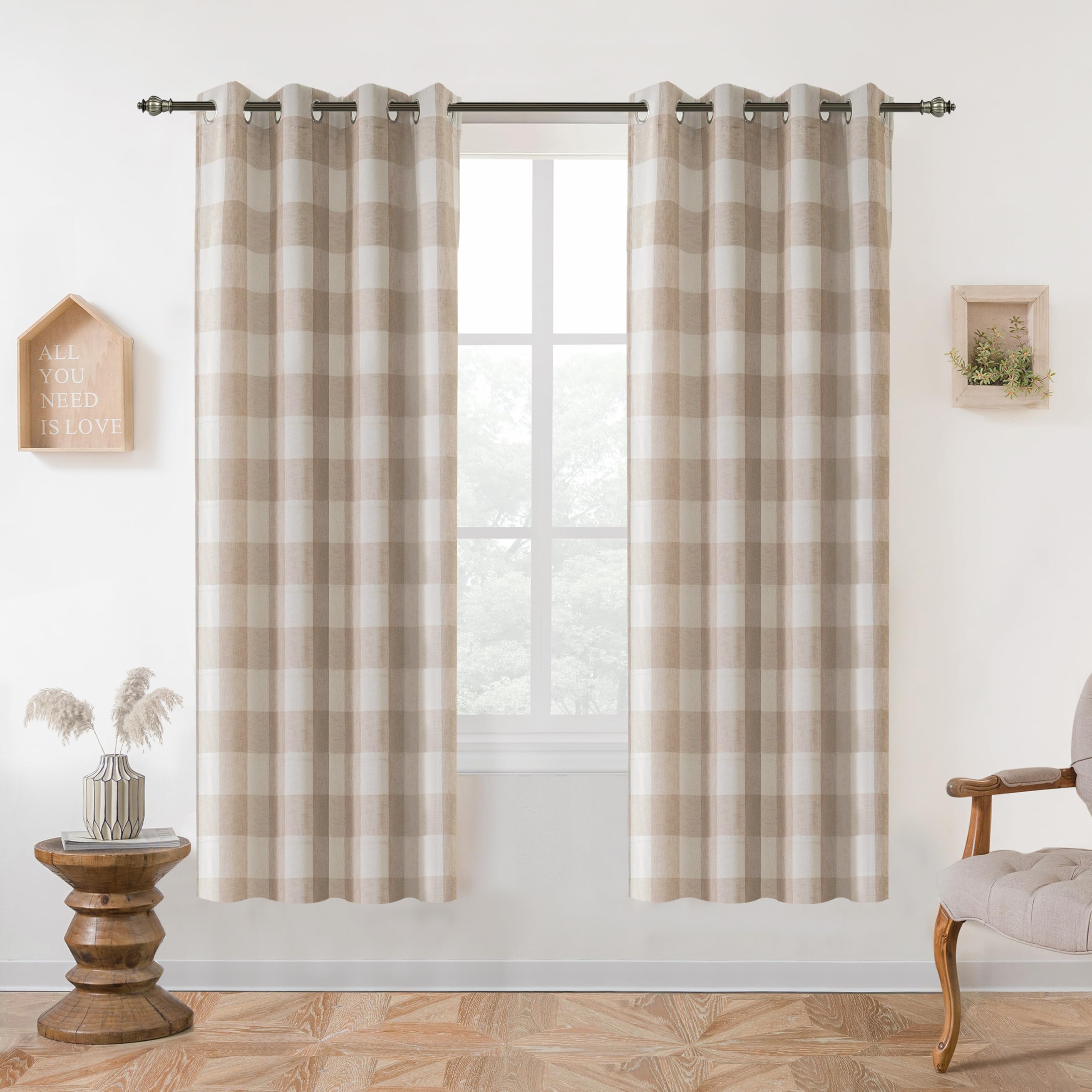 DriftAway Buffalo Plaid Check Curtains Blackout Room Darkening Thermal Insulated Red and White Buffalo Checkered Window Drapes for Farmhouse Bedroom Living Room Grommet Curtain 2 Panels 84 Inch Long