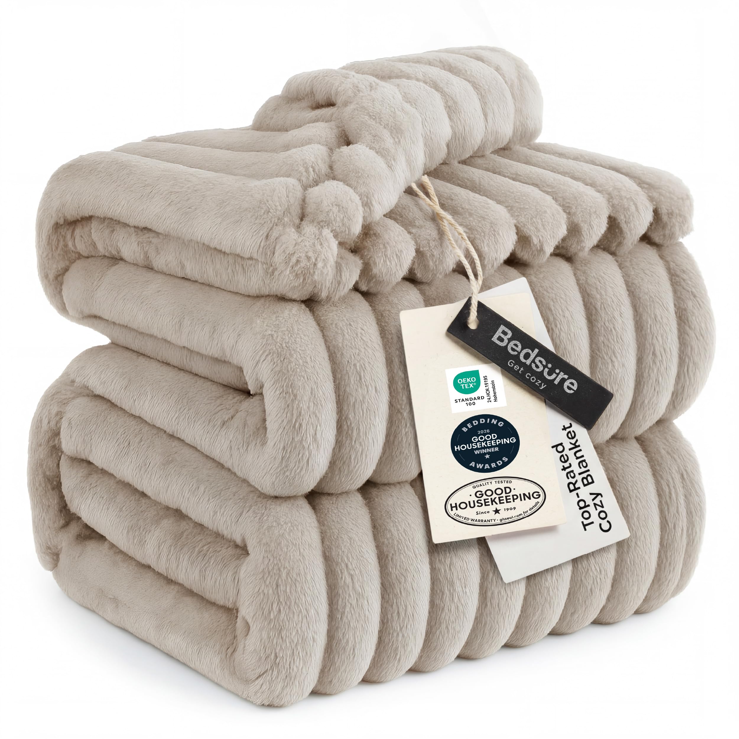 Bedsure GentleSoft Blankets Queen Size for Bed - Cozy Soft Sofa Couch Cover Blankets for Women, Cute Large Bedding Fleece Throws for Girls, Off White, 90x90 Inches