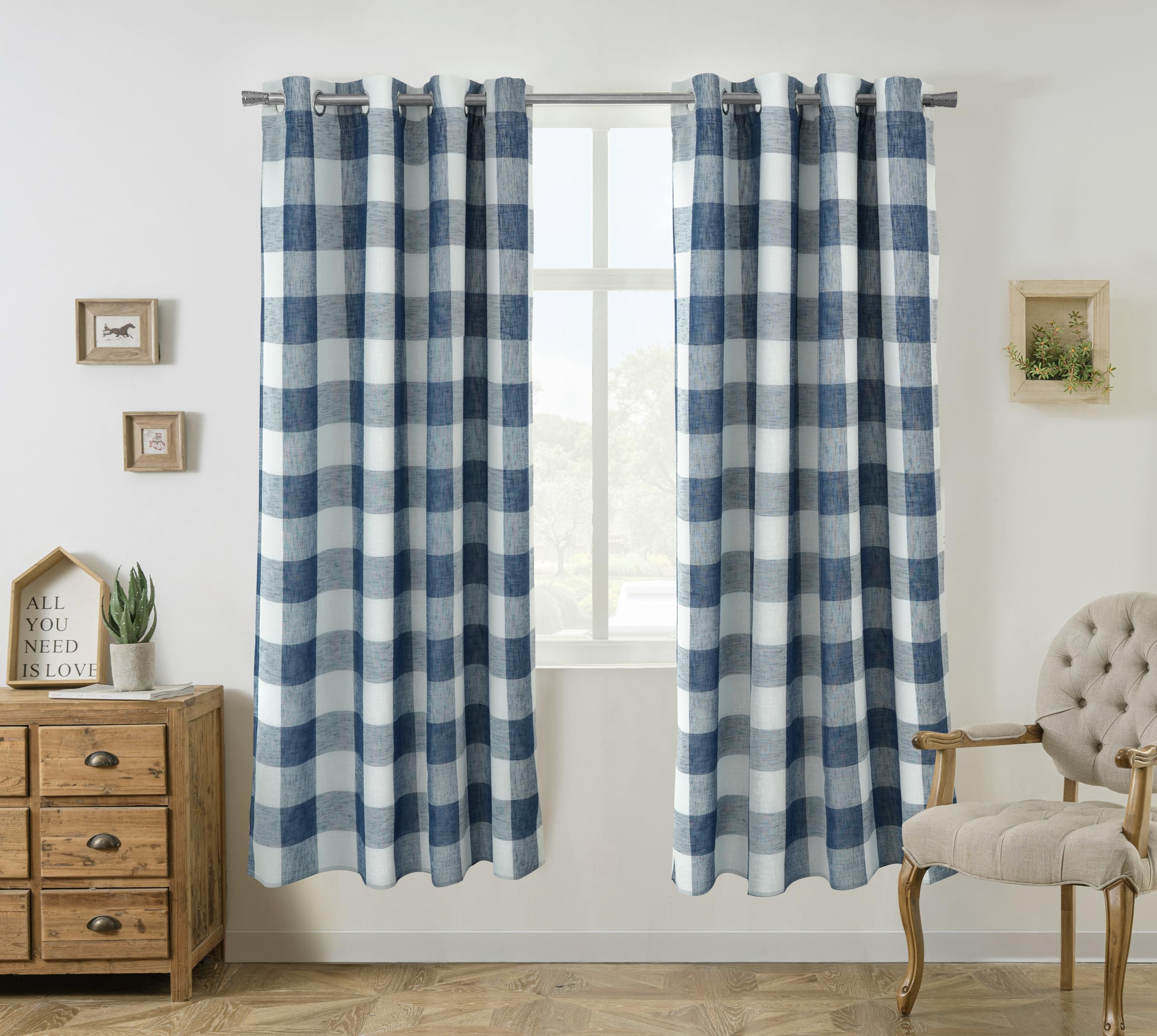 DriftAway Buffalo Plaid Check Curtains Blackout Room Darkening Thermal Insulated Red and White Buffalo Checkered Window Drapes for Farmhouse Bedroom Living Room Grommet Curtain 2 Panels 84 Inch Long