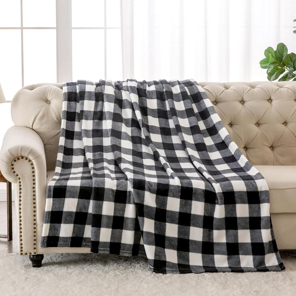BEDELITE Plaid Fleece Throw Blanket for Couch, Black & White Checkered Flannel Blanket, Cozy & Soft Buffalo Plaid Decor Blanket for Women, Men, 50"x60"