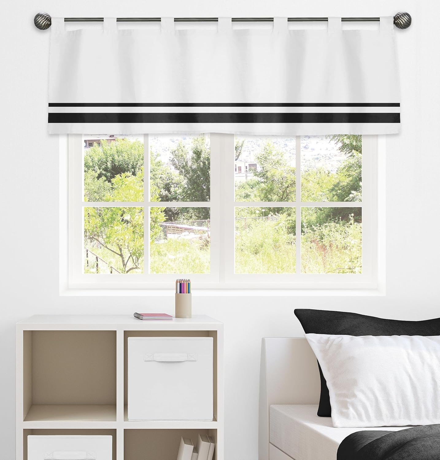 Sweet Jojo Designs White and Black Hotel Modern Window Valance