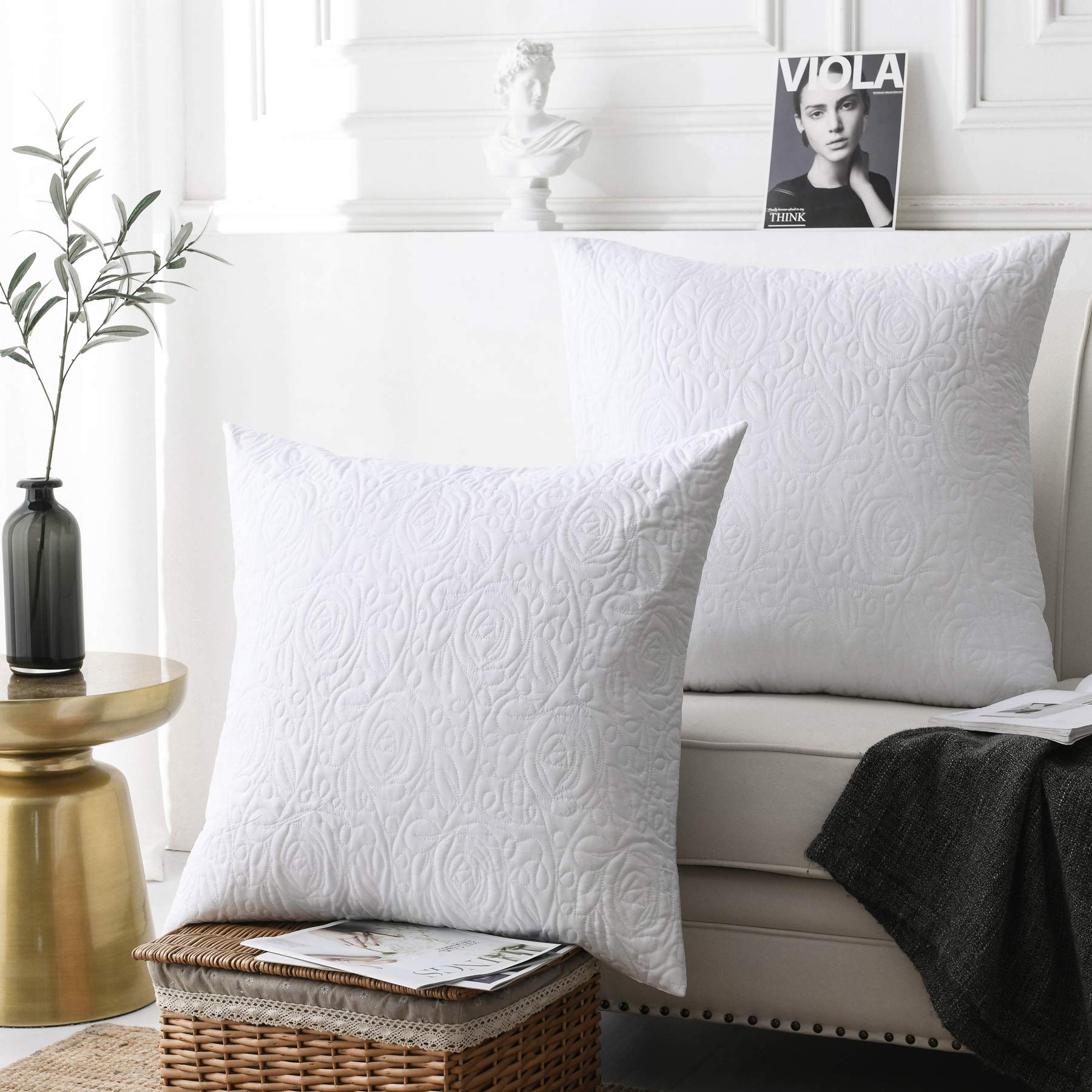 MarCielo 2-Piece Embroidered Pillow Shams, Decorative Microfiber Pillow Covers Set, Standard Size, Beige