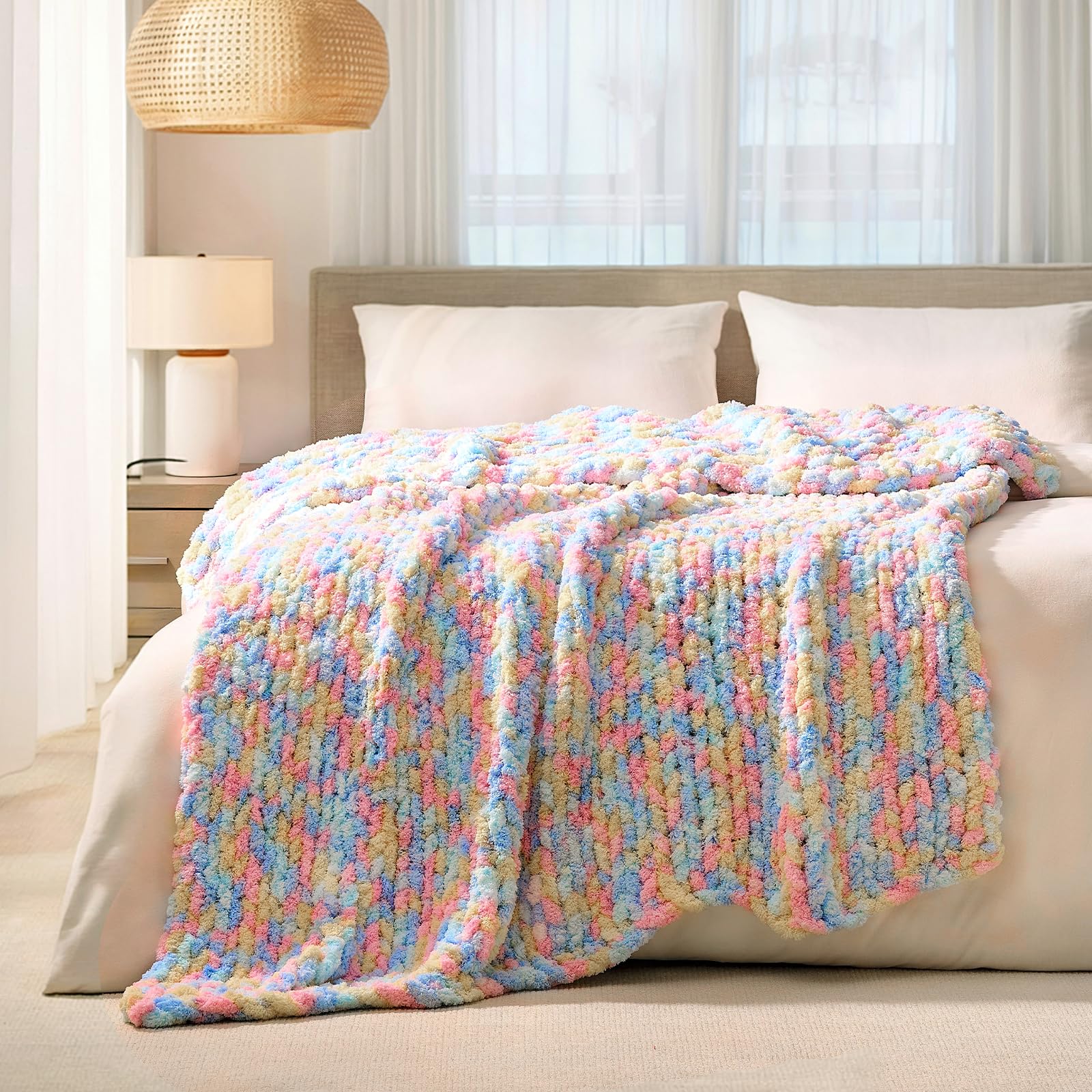 L'AGRATY Chunky Knit Blanket Throw,Soft Chenille Yarn Throw Blanket 50x60，Handmade Cable Knit Crochet Blanket,Large Knit Blankets Chunky Yarn,Rope Knot Throw Blanket for Couch Sofa Bed Home Decor