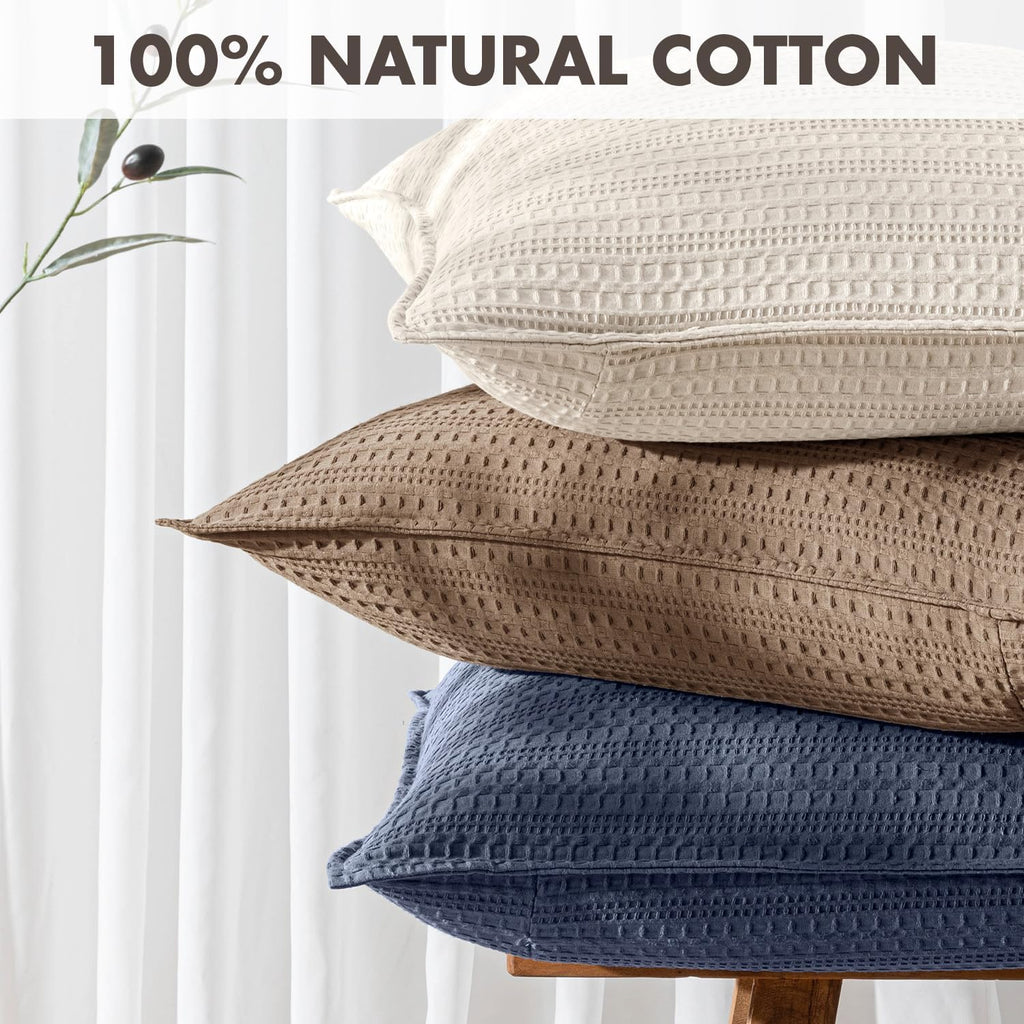 100% Cotton Waffle Pillow Shams Standard Size, 2 Pack 20x26 Decorative Pillow Covers for Bed Couch Sofa, Neutral Weave Cushion Cases Modern Farmhouse Home Decor, Oatmeal