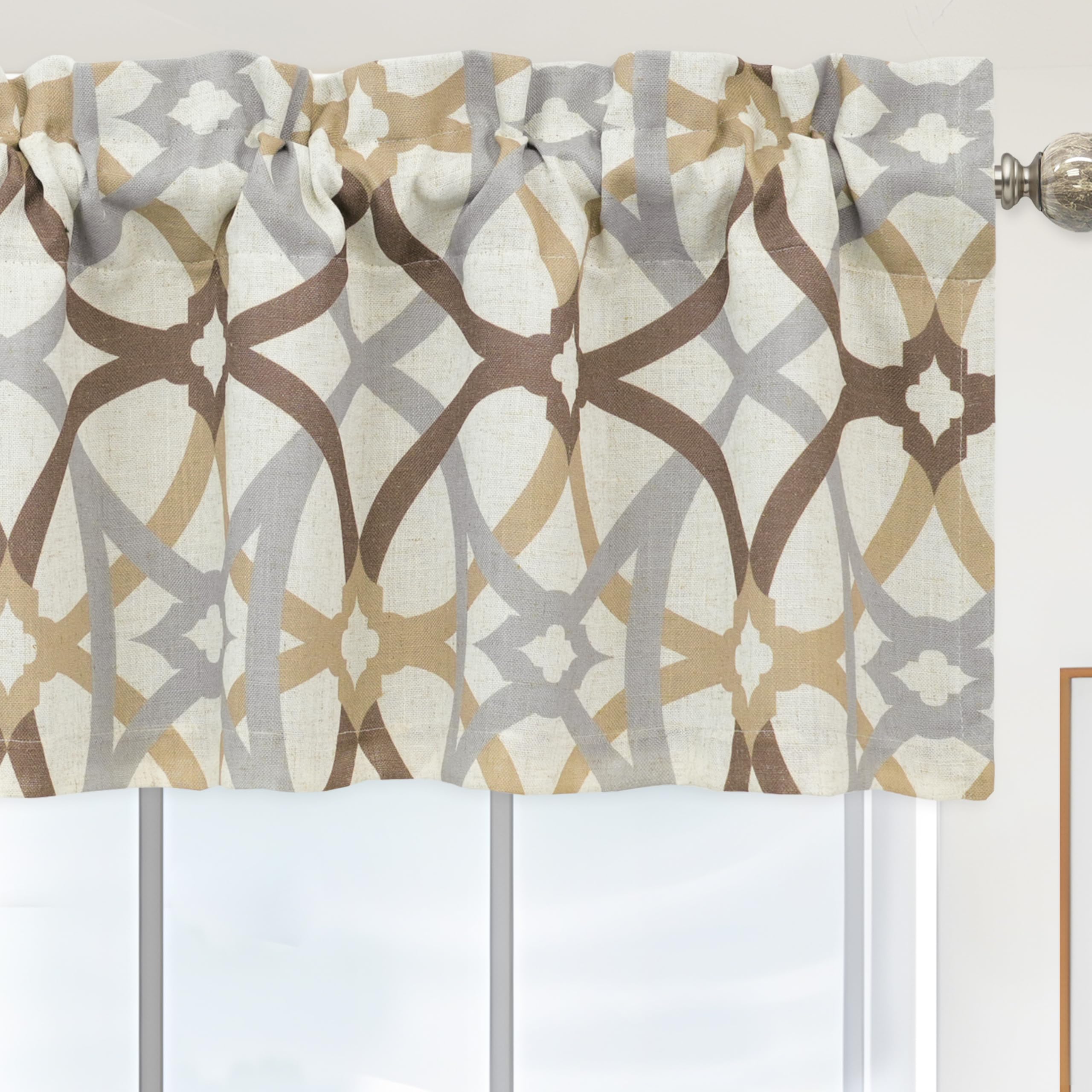 DriftAway Alexander Blackout Valances for Windows Thermal Insulated Kitchen Topper Geometric Moroccan Mid Century Pattern Match Thick Bathroom Curtain Valance Rod Pocket 52 Inch by 18 Inch Yellow/Gray