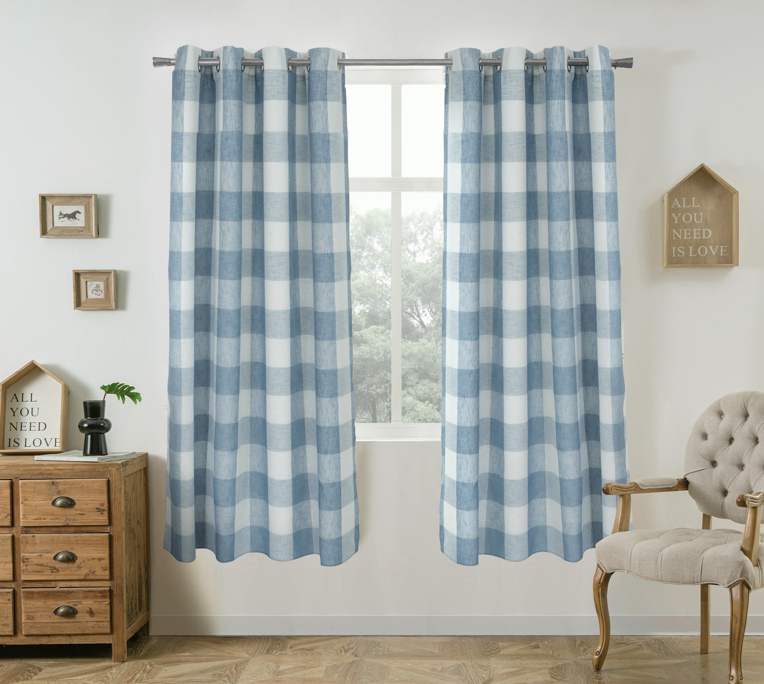 DriftAway Buffalo Plaid Check Curtains Blackout Room Darkening Thermal Insulated Red and White Buffalo Checkered Window Drapes for Farmhouse Bedroom Living Room Grommet Curtain 2 Panels 84 Inch Long