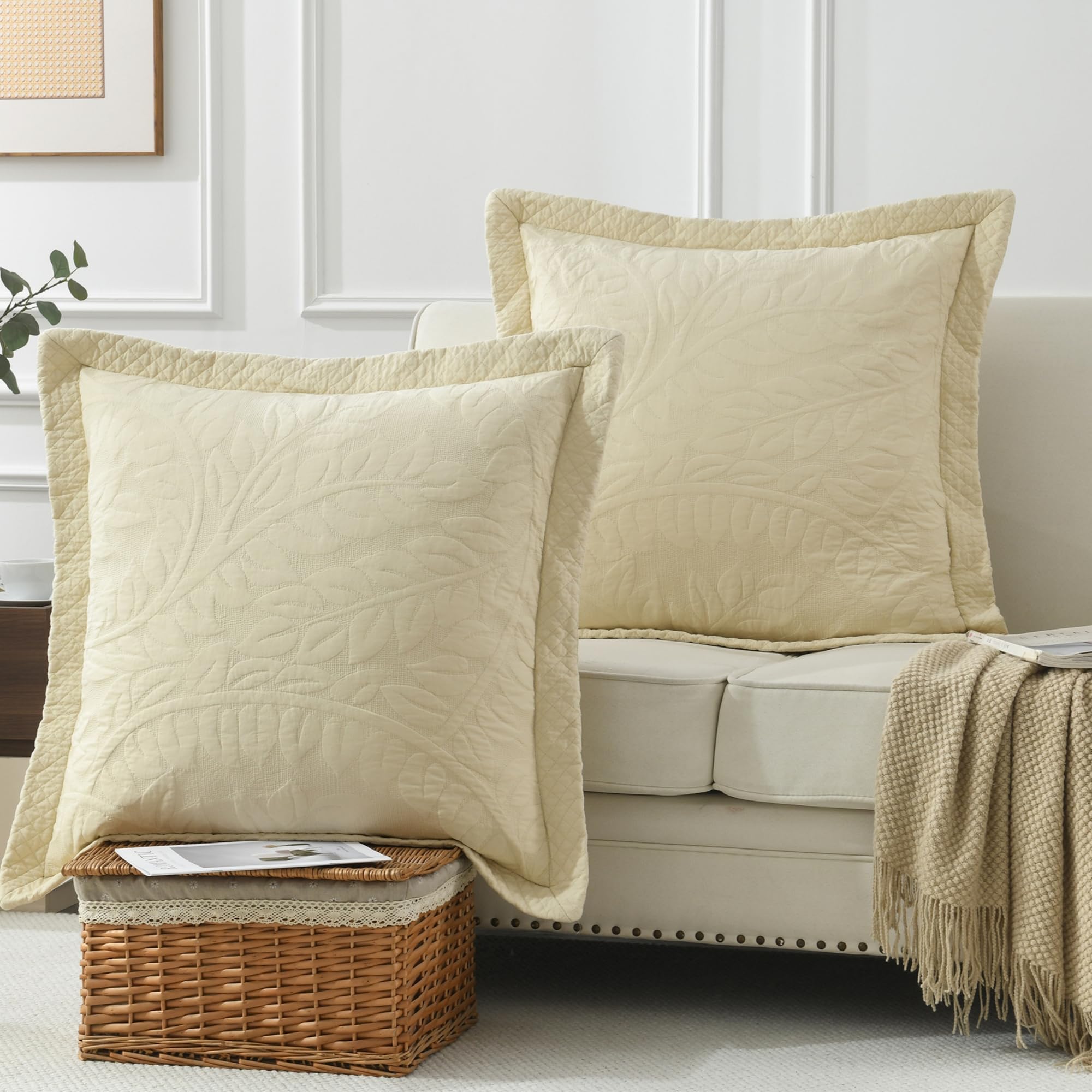 MarCielo 100% Cotton Embroidered Quilted Pillow Shams -Standard - Navy