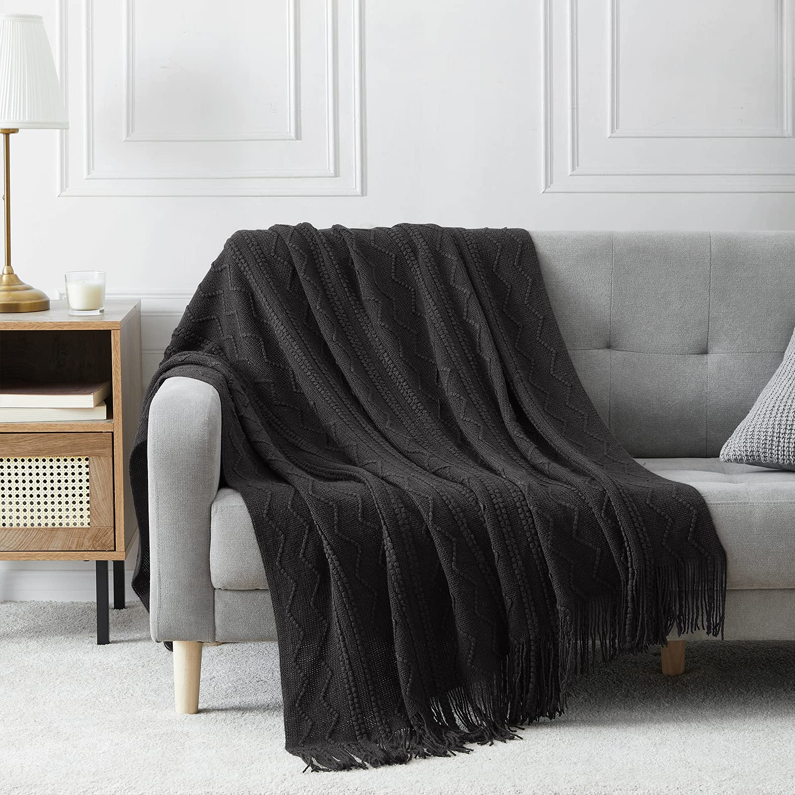 BOURINA Beige Throw Blanket 50x60 Inches Throw Textured Solid Soft Sofa Couch Decorative Knit Blanket