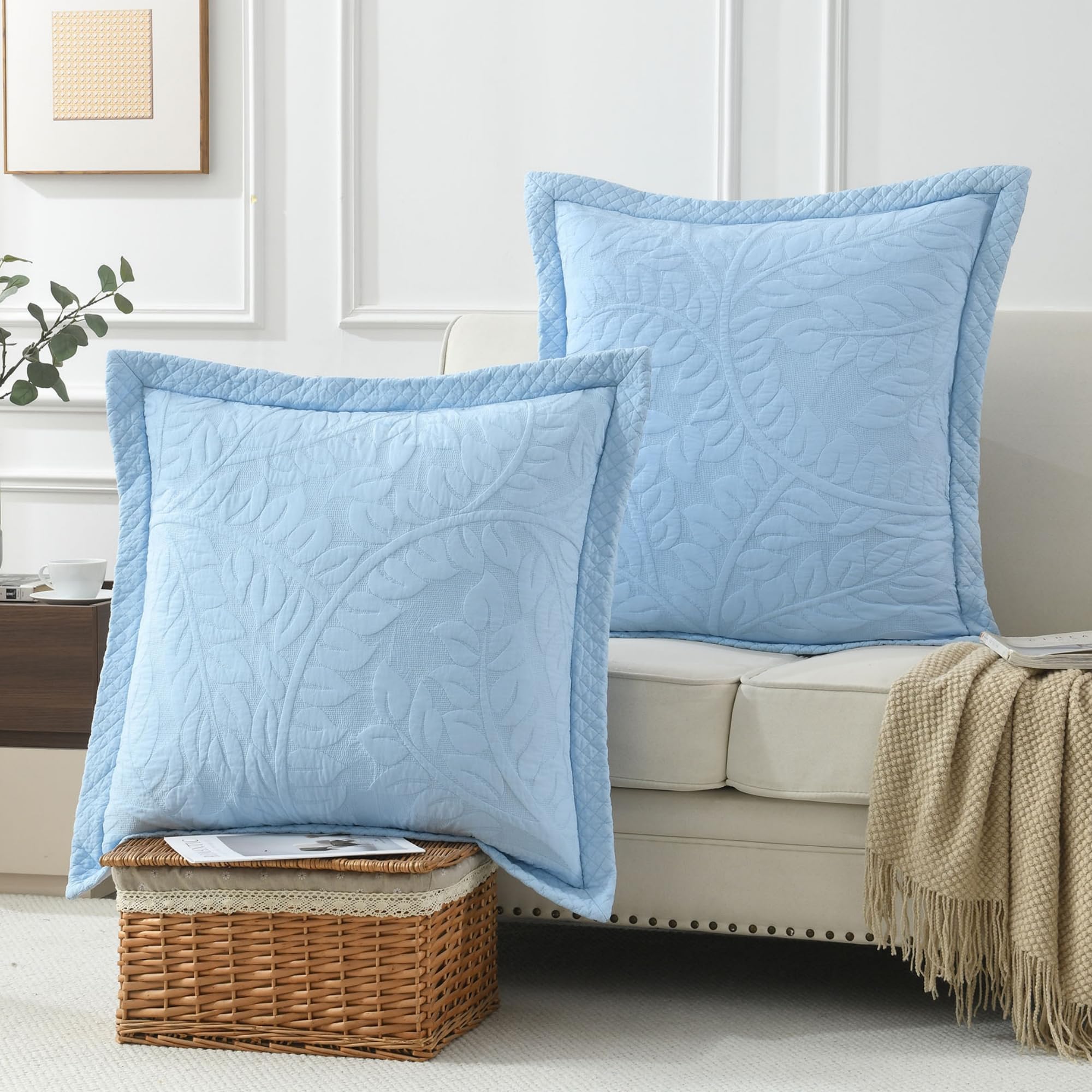 MarCielo 100% Cotton Embroidered Quilted Pillow Shams -Standard - Navy