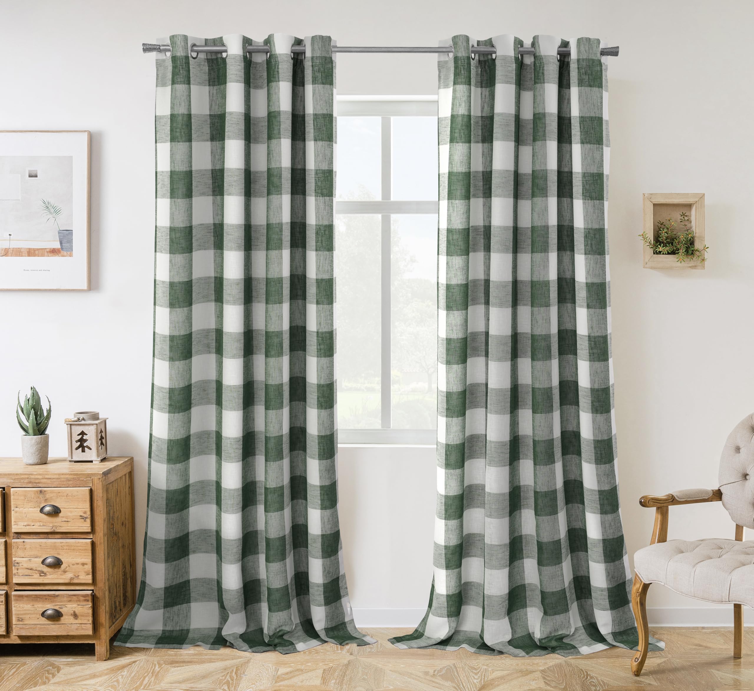 DriftAway Buffalo Plaid Check Curtains Blackout Room Darkening Thermal Insulated Red and White Buffalo Checkered Window Drapes for Farmhouse Bedroom Living Room Grommet Curtain 2 Panels 84 Inch Long