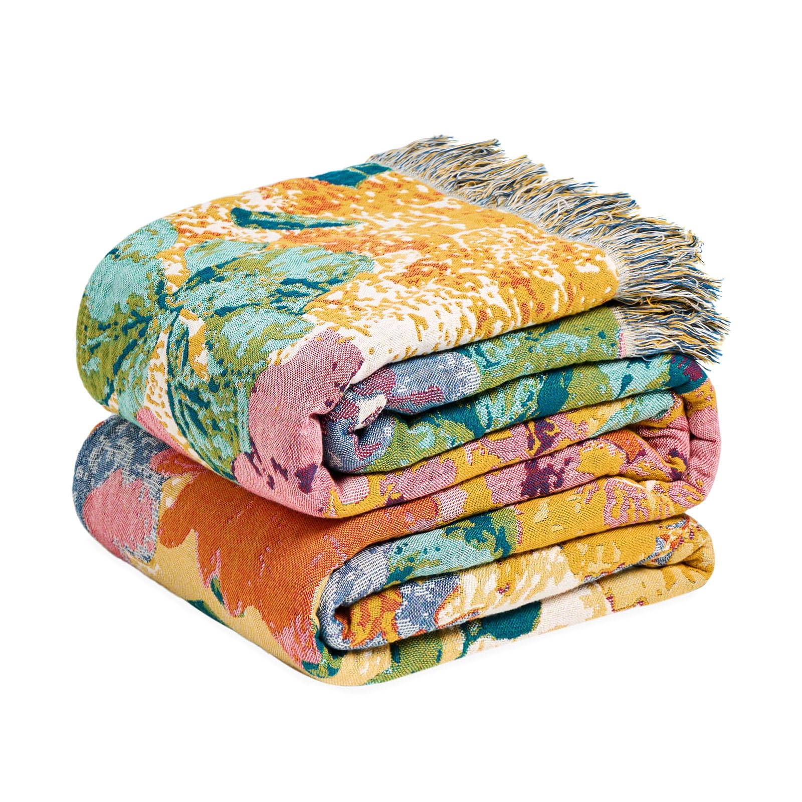 MSGKV Boho Throw Blanket 60''x80'',100% Cotton Blanket for Couch Bed, Summer Breathable Quilt Farmhouse Home Decor Soft Lightweight Picnic Blankets
