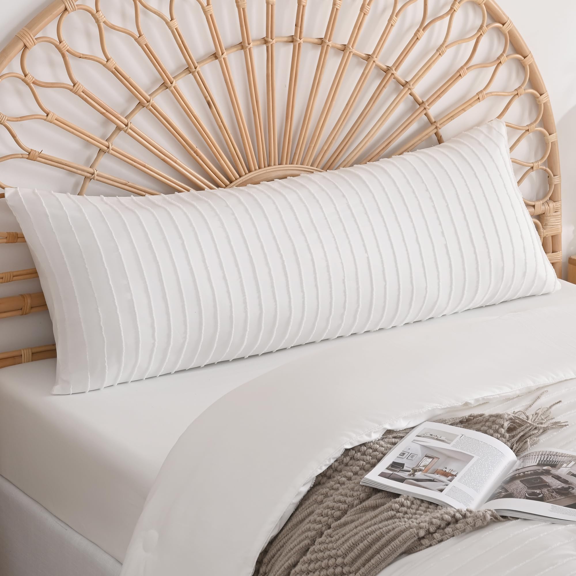 JELLYMONI 2 Pack White Pillowcases Standard Size, Soft Microfiber Striped Tufted Pillow Covers with Envelope Closure (Pillows are not Included)