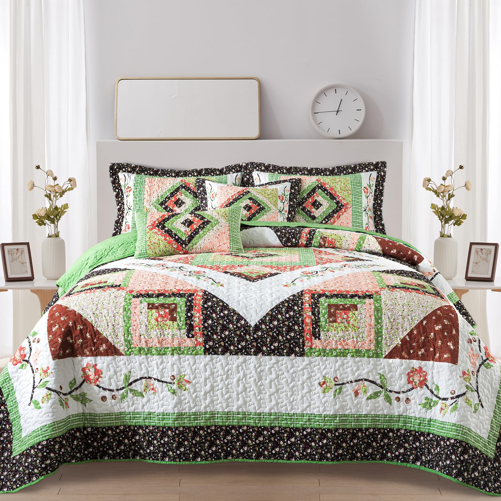 VAPUTAR Quilt King Bedding Set - Soft Cotton Quilts with Paisley Floral Pattern - Lightweight Reversible Bedspreads for Farmhouse (3 Pieces, Bright Teal)