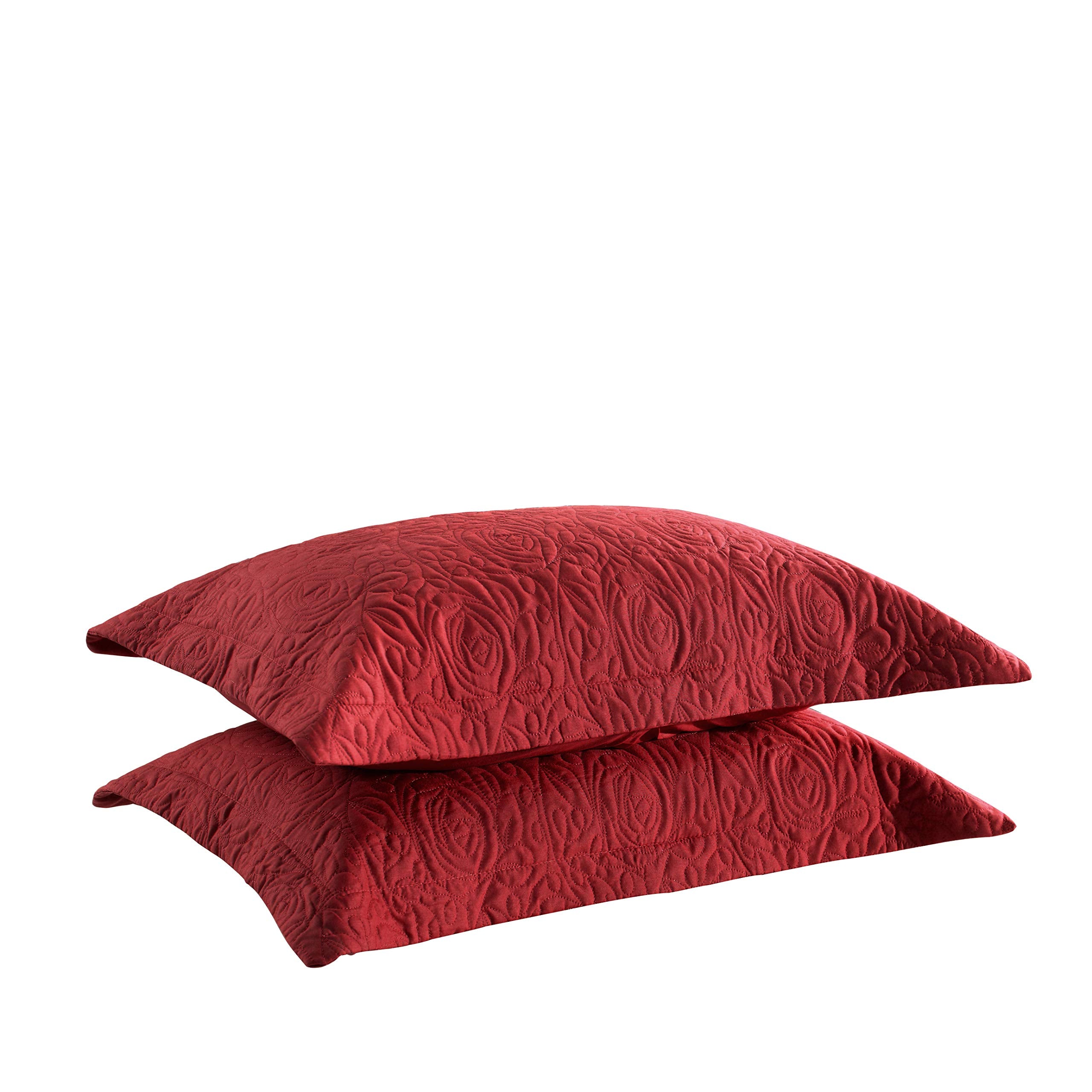 MarCielo 2-Piece Embroidered Pillow Shams, Decorative Microfiber Pillow Covers Set, Standard Size, Beige