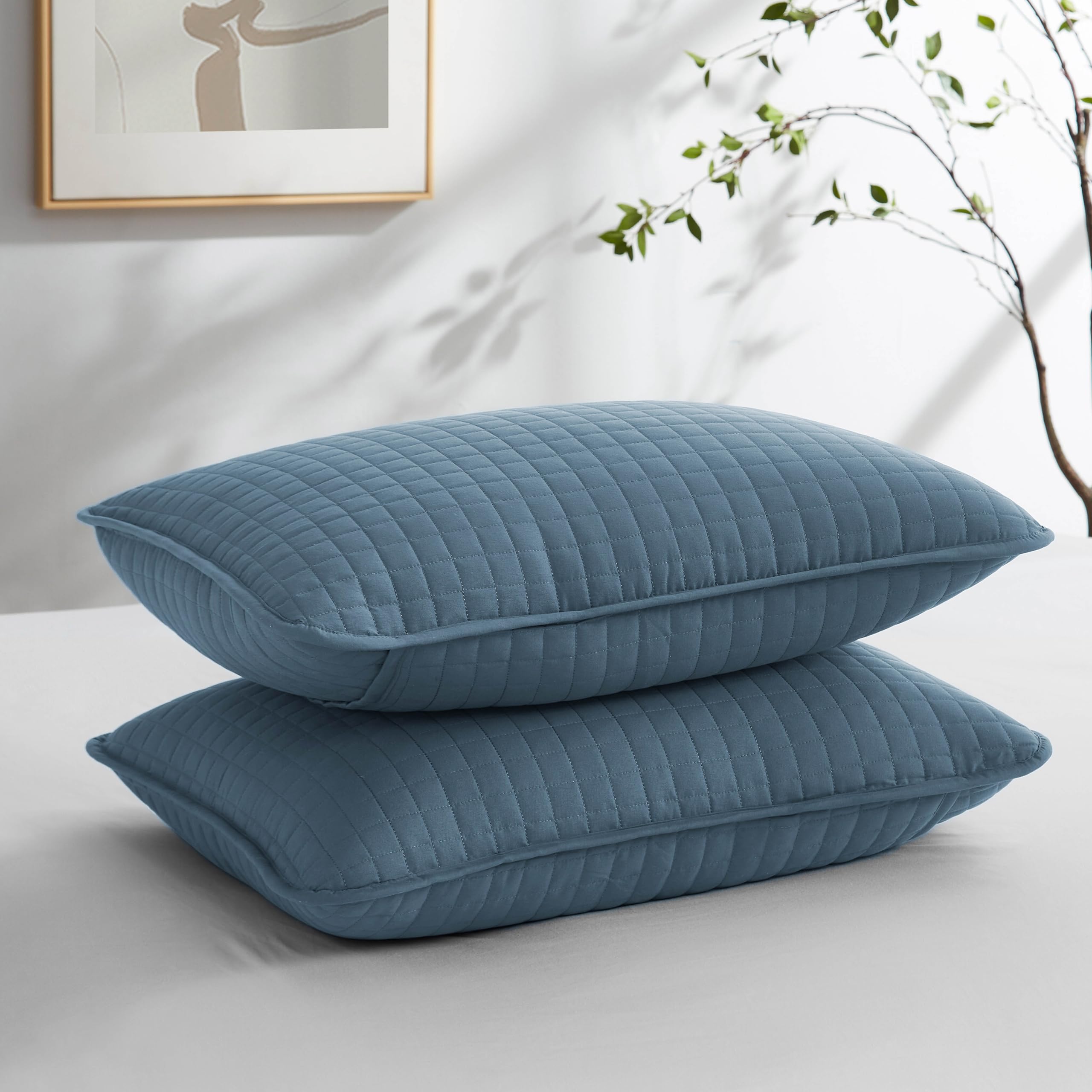 Southshore Fine Living, Inc. Blue Pillow Covers 20"x26", Decorative Pillow Shams Standard Size Set of 2, Fits Twin/Full/Queen Pillows, Breathable Quilted Pillow Shams Complement Quilt Set, Steel Blue