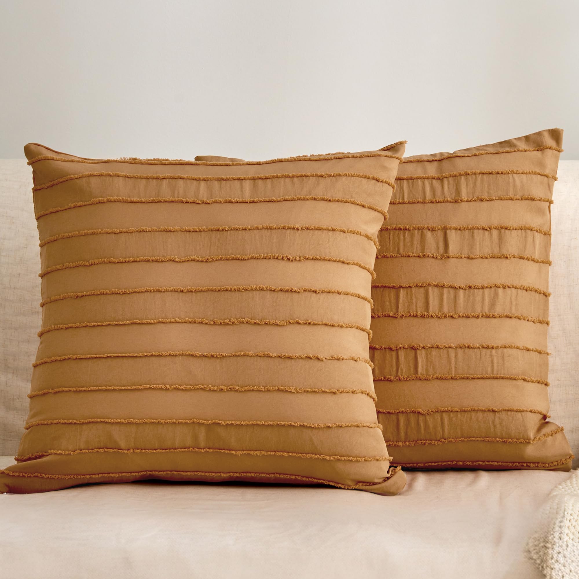JELLYMONI 2 Pack White Pillowcases Standard Size, Soft Microfiber Striped Tufted Pillow Covers with Envelope Closure (Pillows are not Included)